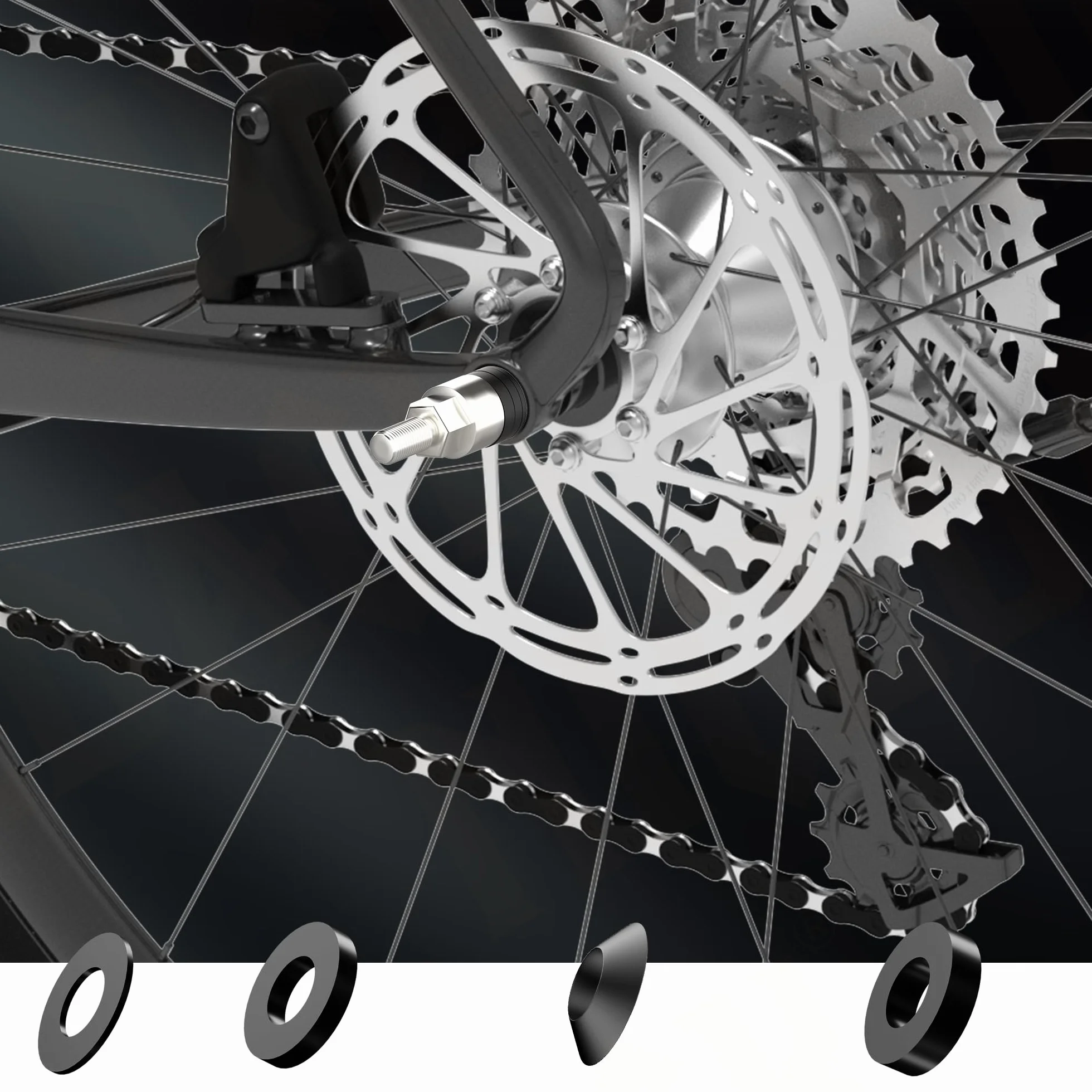 4 podkładki ze stopu aluminium do osi rowerowej M12, płaskie i stożkowe podkładki używane do dopasowania długości osi wtykowej roweru
