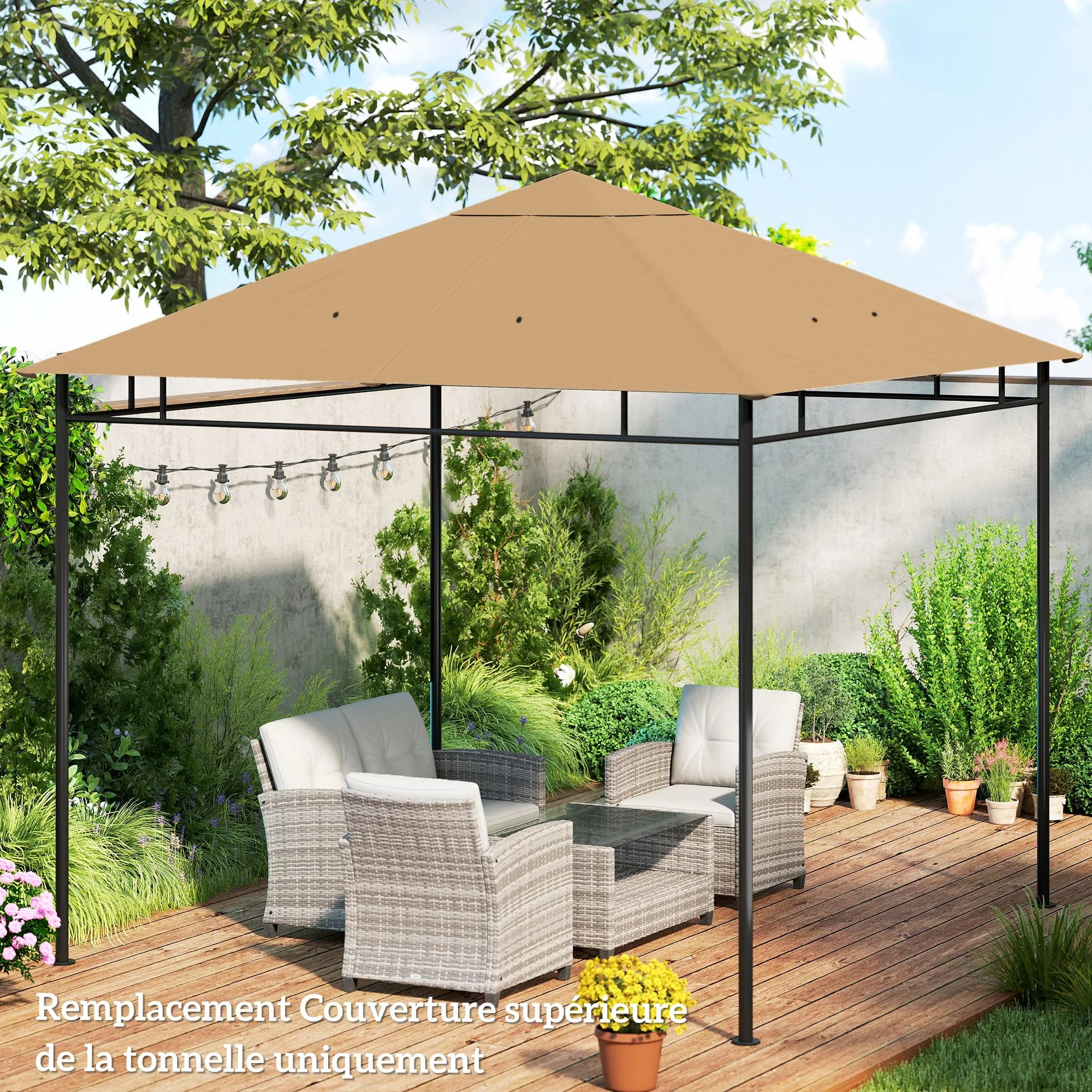 Outsunny Zapasowe płótno do pawilonu 3 x 3 m Anty-UV 180 g/m² Beżowy