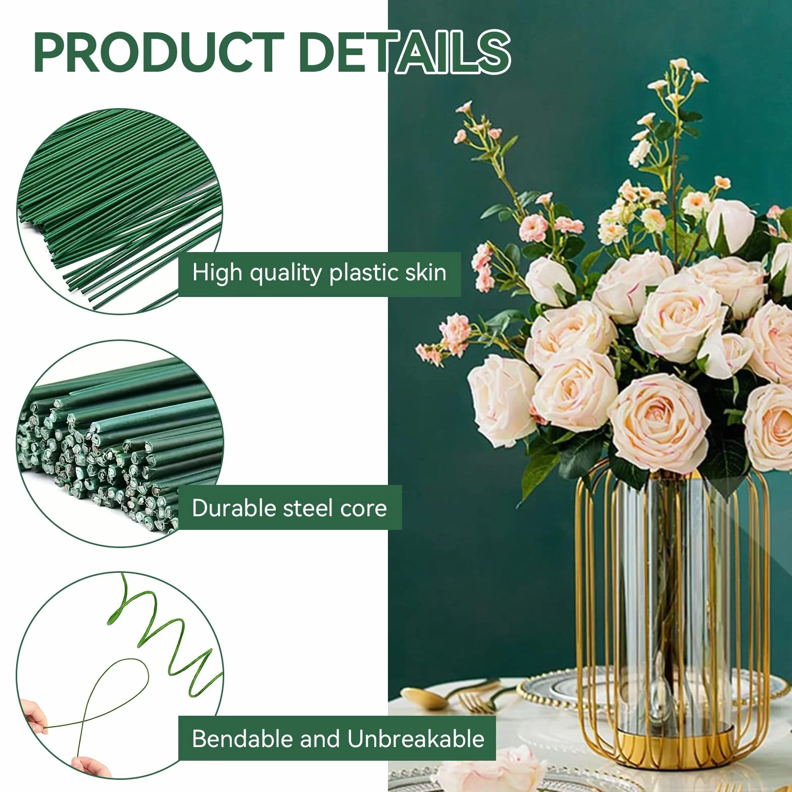 Drut florystyczny 2 mm 30 cm zielony 100 sztuk do kwiatów