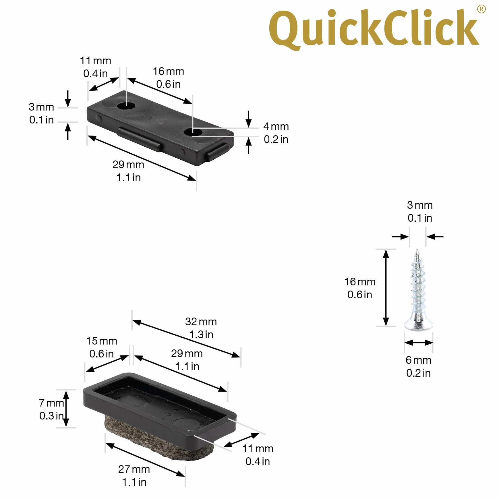 Wagner QuickClick® podkładki filcowe ślizgacze na krzesła, zestaw 4 szt. do przykręcenia I 4 x podstawa + 8 x śruba + 4 x wymienne wkładki ślizgowe - filc wełniany Ultrasoft - wkładka 32 x 15 mm - wyprodukowano w Niemczech - 15782800