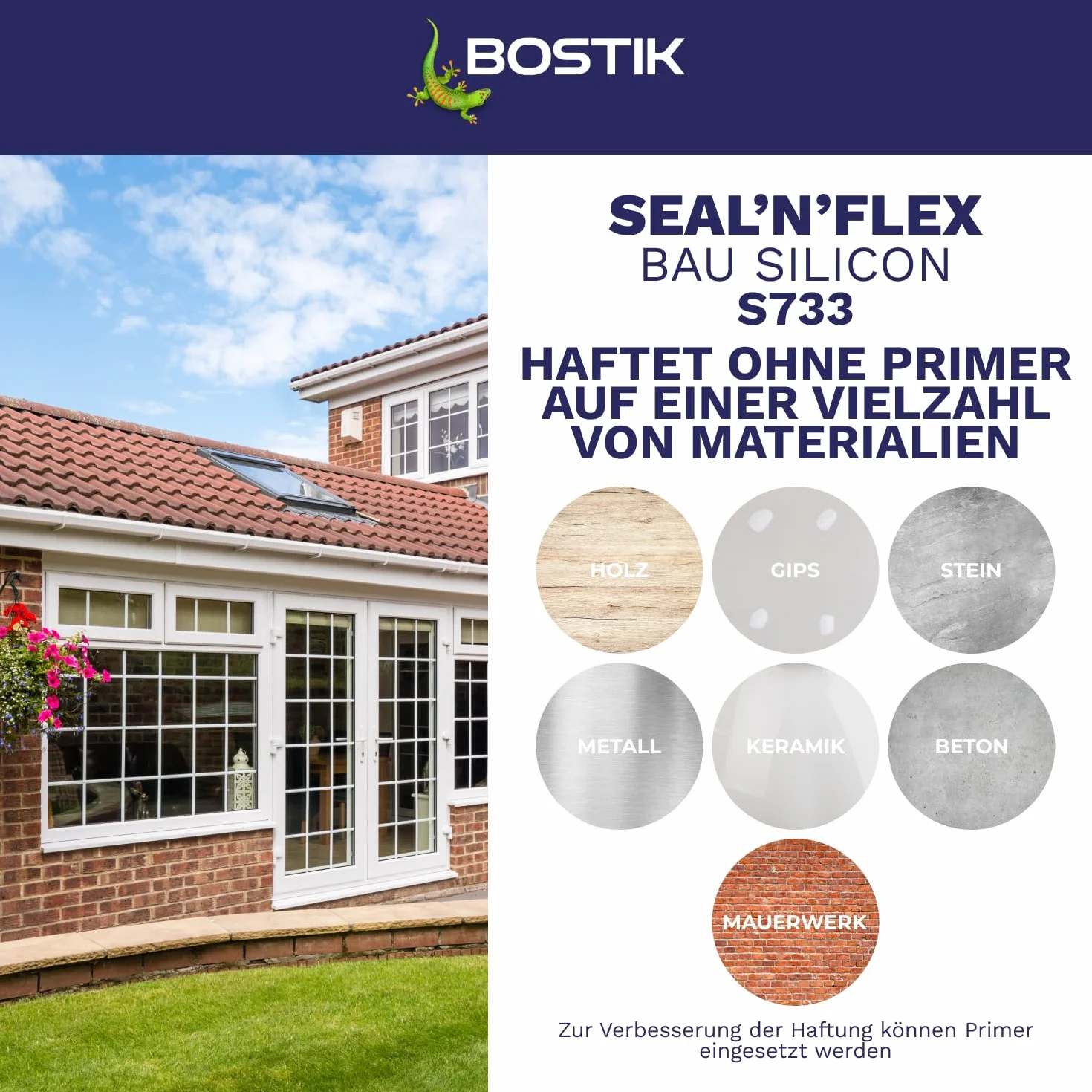BOSTIK S733 Seal´n´Flex Bau silikon pyłoszczelny szary – neutralny uniwersalny silikon, odporny na pleśń, trwale elastyczny, dobrze tolerowany przez malowanie, do użytku wewnątrz i na zewnątrz, 300 ml
