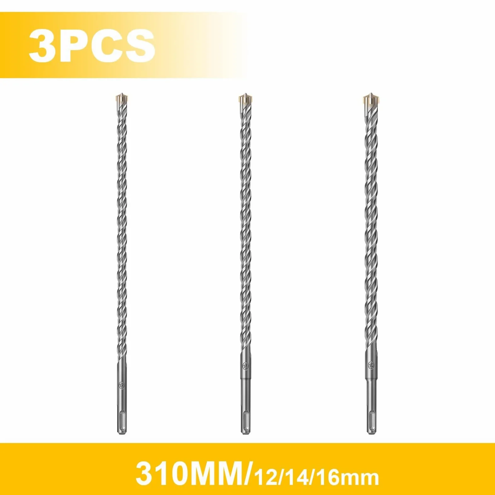 Zestaw wiertła obrotowego SDS Plus， Zestaw bitów do młota udarowo-obrotowego SDS Plus z końcówką krzyżową z węglików spiekanych 110-310 mm Kamień murarski Cegła betonowa | 3pcs