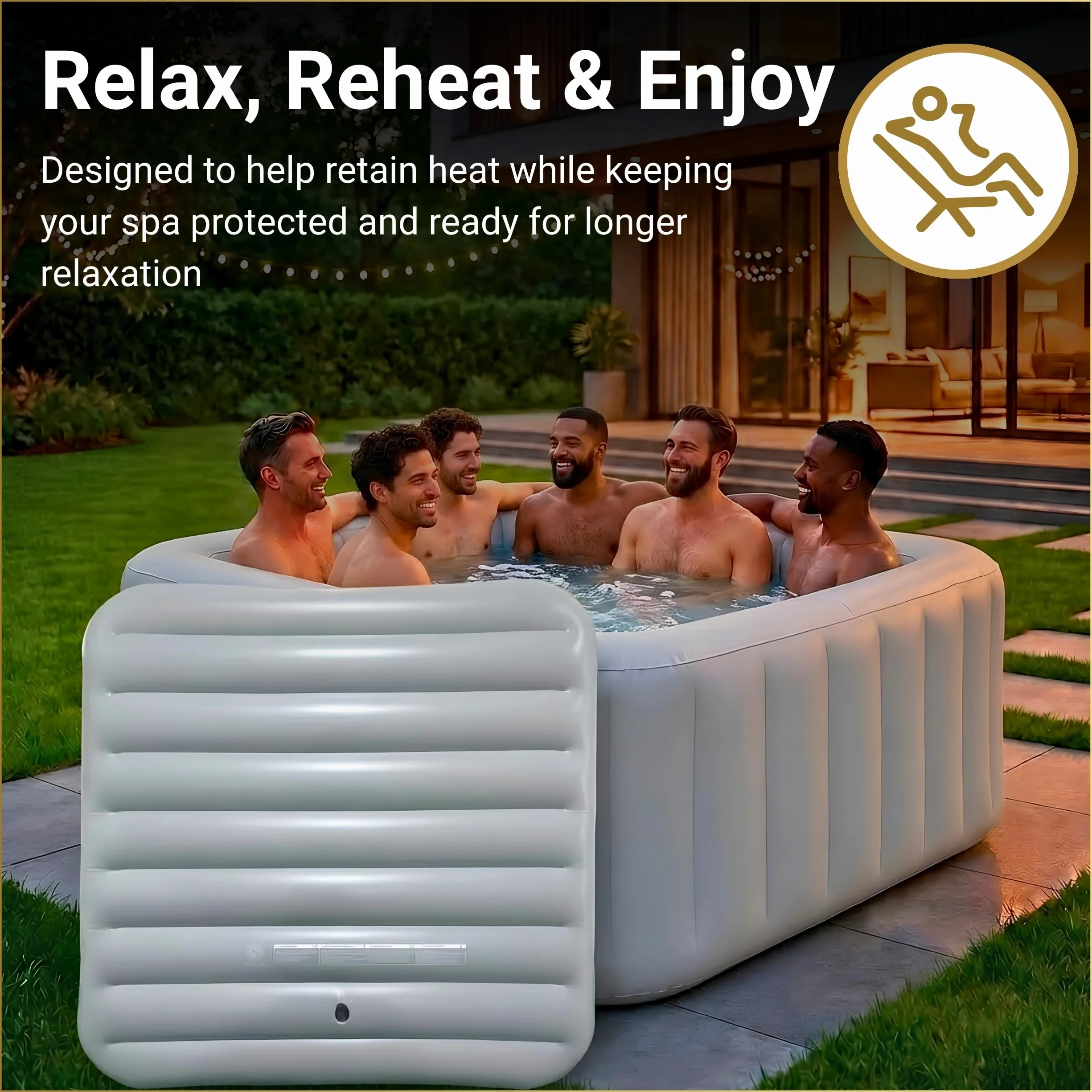 Nadmuchiwana pokrywa kwadratowa do jacuzzi 145 cm, szara, izolacja cieplna, przeciwdeszczowa