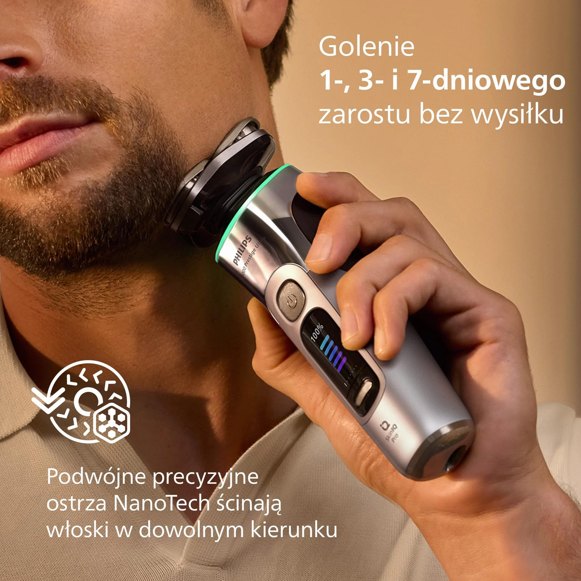 Philips Shaver i9000 Prestige Ultra, golarka elektryczna do golenia na sucho i mokro z technologią Skin IQ Pro, System Triple Lift & Cut, obrotowe 360º ostrza, 5 trybów golenia, Model XP9404/31