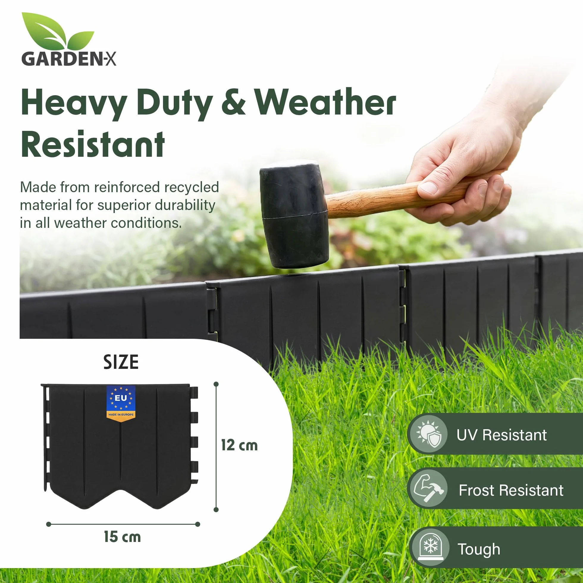 GARDENIX Elastyczna krawędź trawnika czarna 10,3 m z tworzywa sztucznego do wbijania