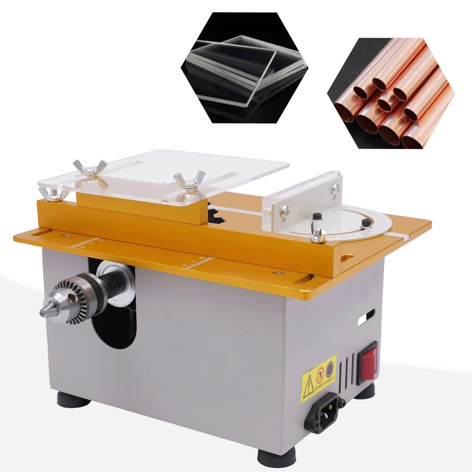 Mini stołowa pilarka tarczowa, 300 W, 9000 obr./min, 36 x 24 x 19 cm, precyzyjna piła tarczowa z regulacją wysokości i skalą laserową, płyta aluminiowa, antypoślizgowe silikonowe nóżki, do cięcia