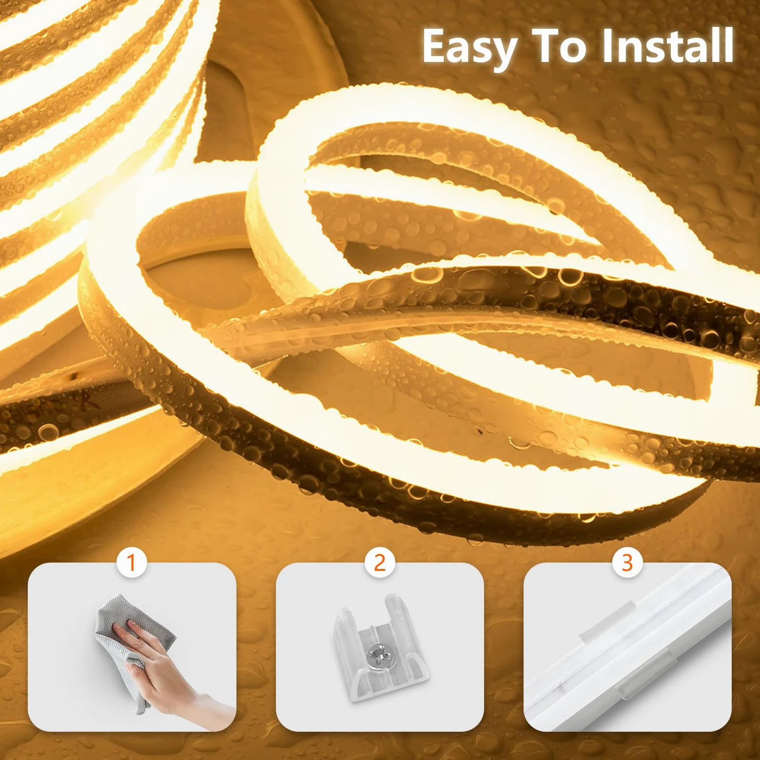 Neonowa Taśma LED 30m, 230V Wodoodporna Ognioodporna IP65 Ciepła Biel 3000K Łańcuch świetlny LEDs 120 LEDs/m Elastyczna Taśma świetlna DIY Z Zasilaczem Domu, Imprezę, Kuchni, Zewnątrz