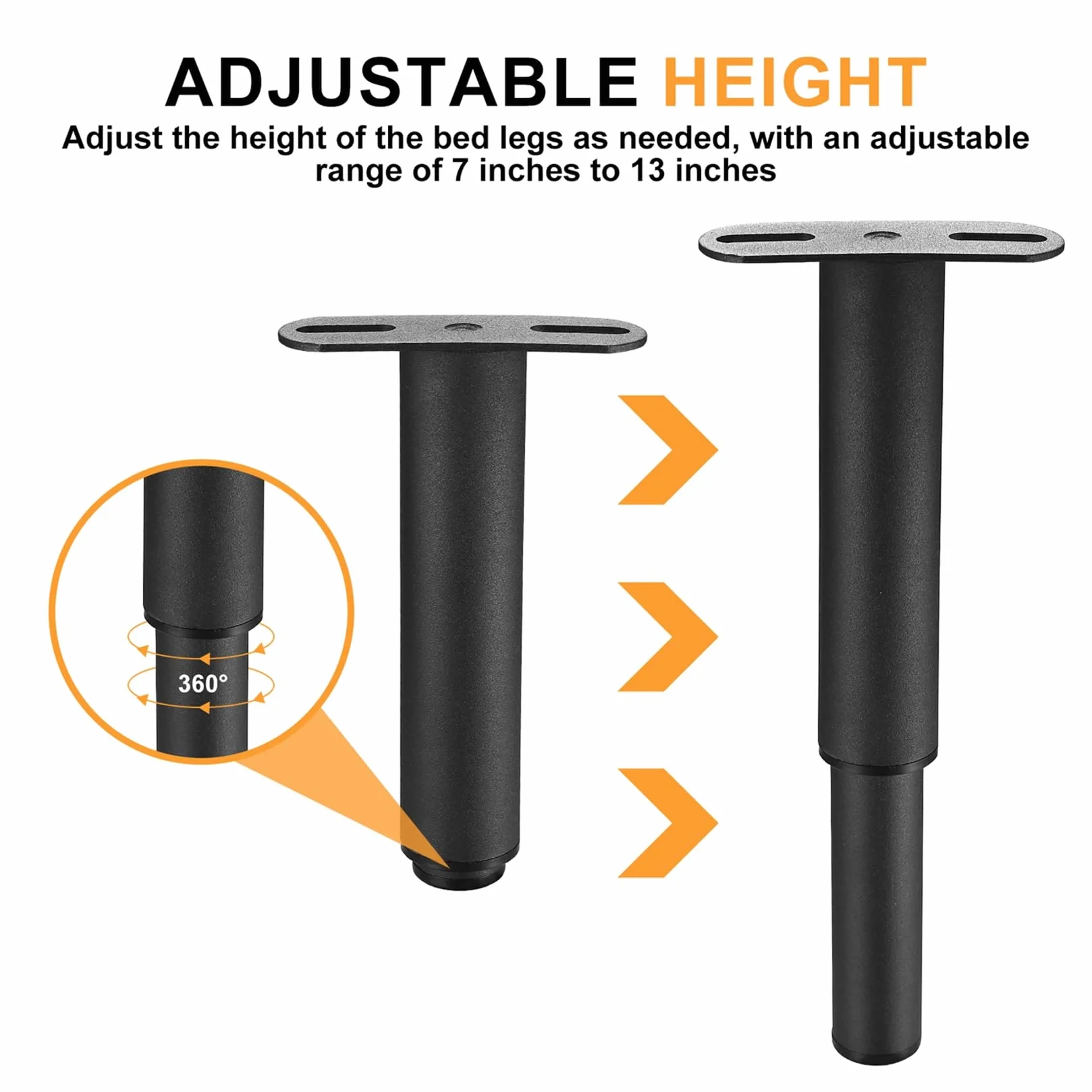 JJWUYUE Nogi łóżka, regulowane 18-33 cm, wysuwane nogi łóżka, nogi stołu, nogi meblowe, metalowe nóżki w kształcie litery T, podpórka pod listwy, nóżki z regulacją wysokości, do mebli, sofy, łóżka