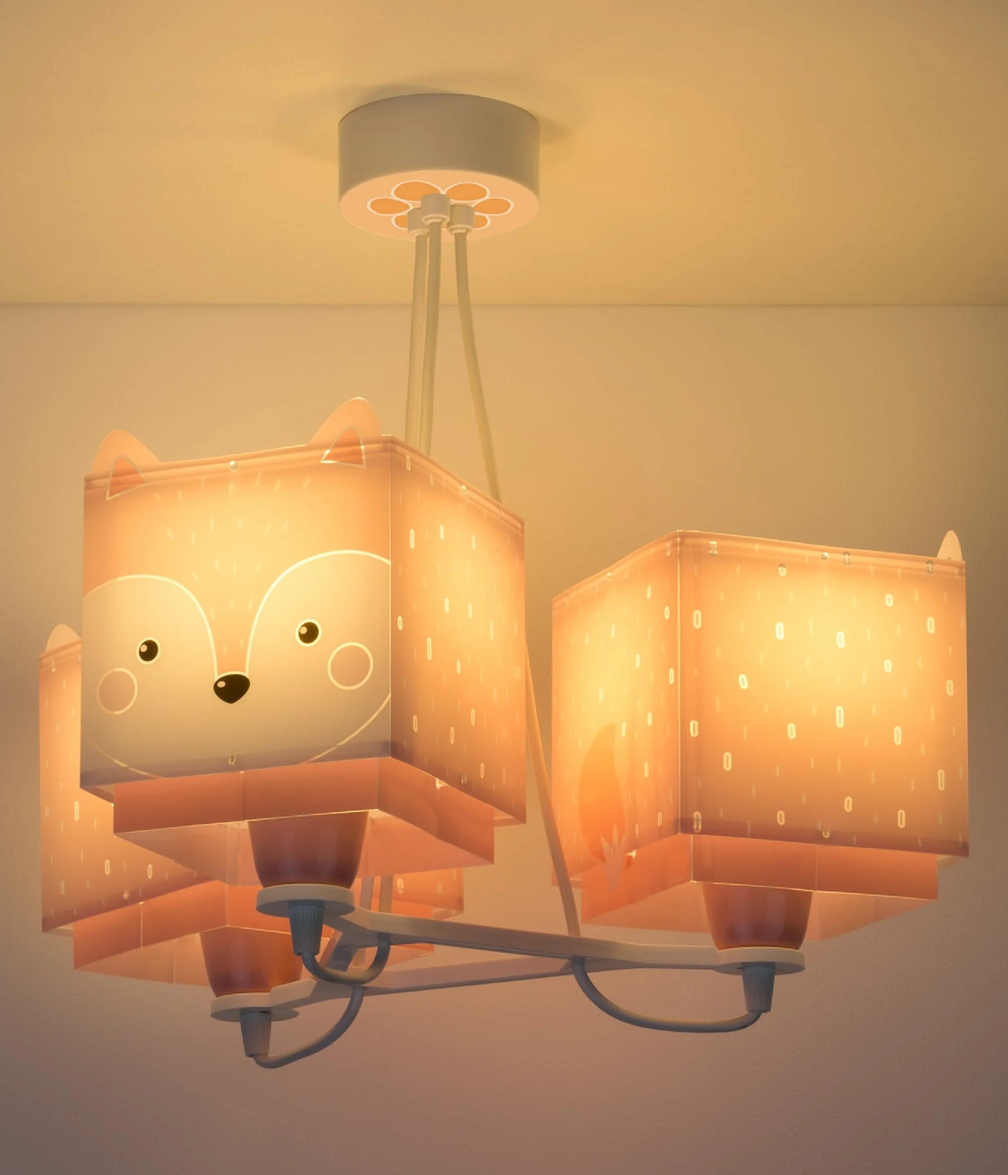 Dalber Lampa dziecięca lampa wisząca 3 światła Little Fox lis zwierzęta, różowa