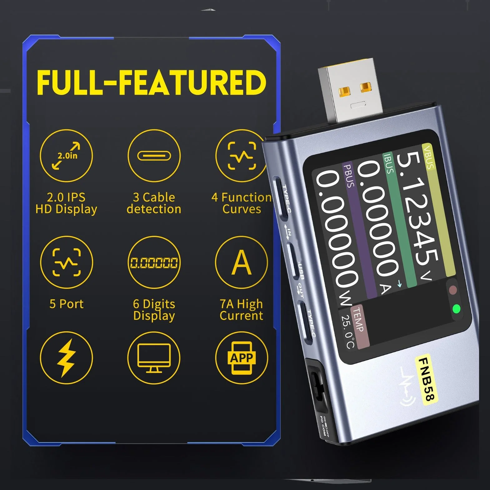 Miernik Napięcia USB Tester USB 4-28V 0-7A 0-140W Wyświetlacz LCD HD Typ C Tester Szybkiego ładowania Woltomierz-amperomierz dla PD2.0 PD3.0 QC2.0 QC3.0