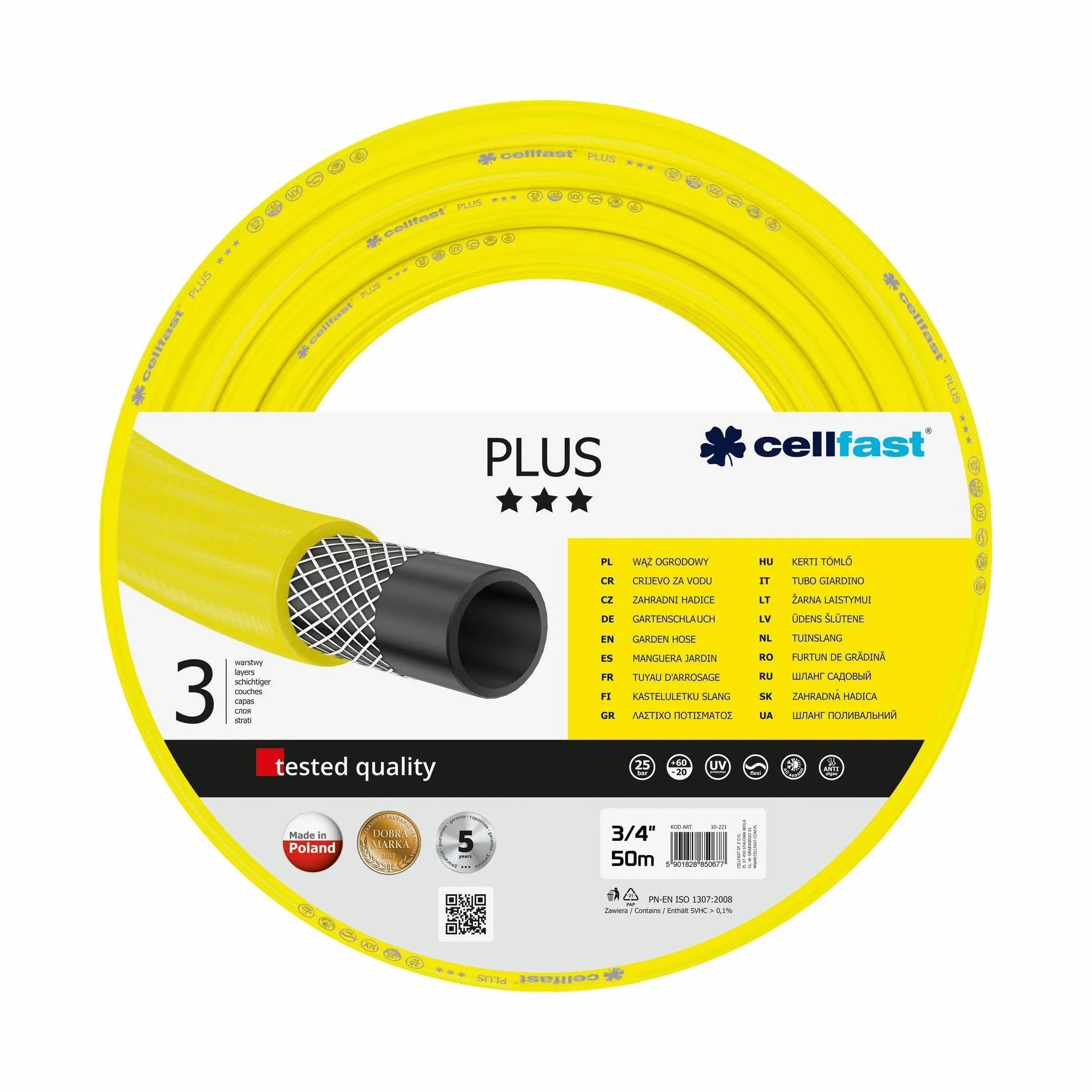 Cellfast Wąż Ogrodowy Plus - 3-Warstwowy - Wytrzymały - 3/4" 50 m - Nawadnianie Ogrodu