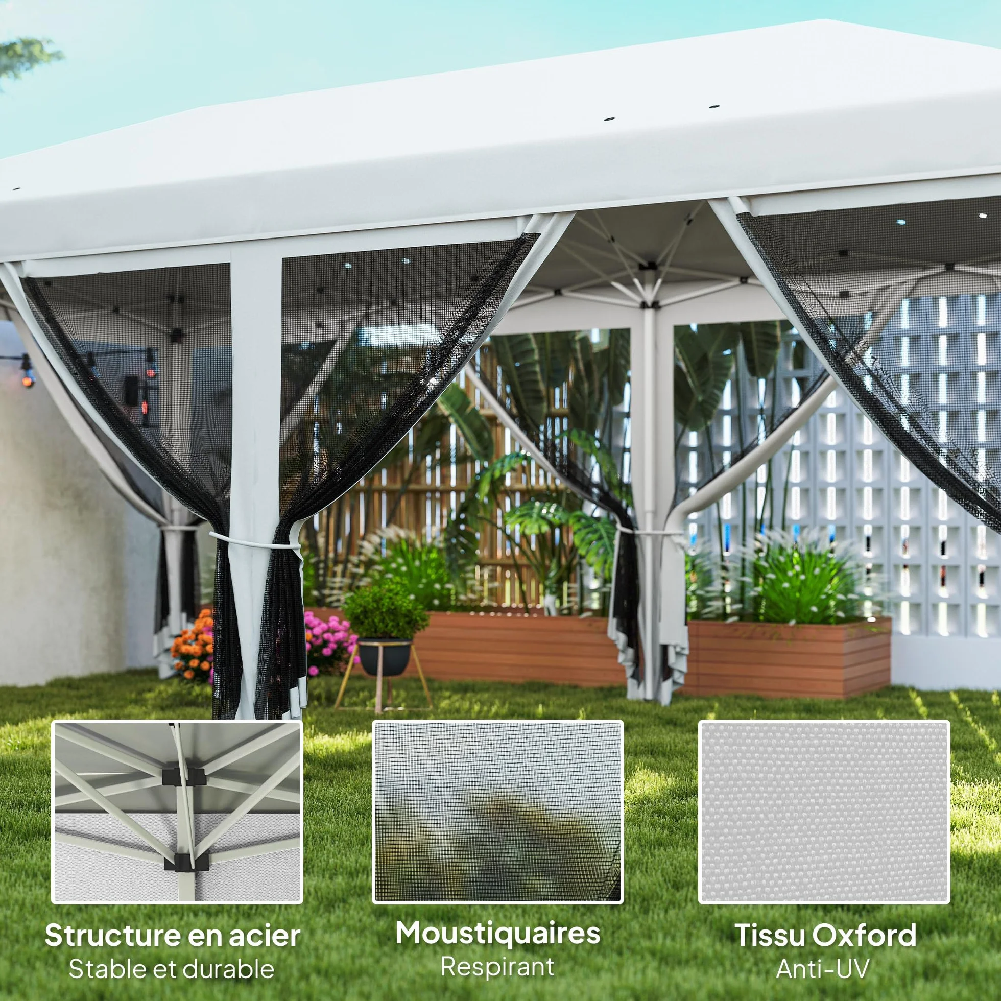 Outsunny Składany pawilon ogrodowy 6 x 3 m z moskitierami UV torba biały