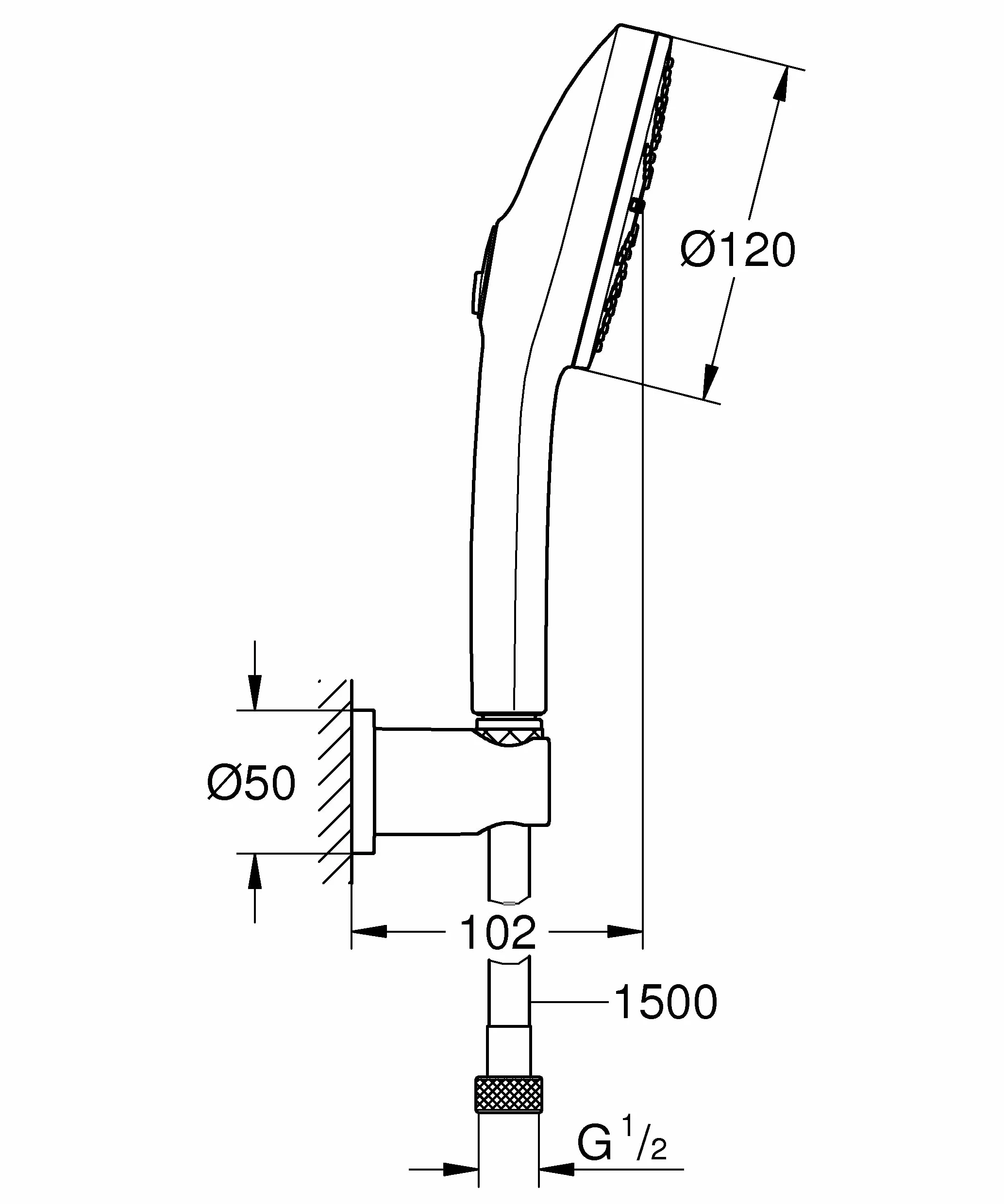 Zestaw prysznicowy GROHE Vitalio Joy+ 120, Duża słuchawka 12 cm, 3 strumienie (Rain, Jet, Booster), Przepływ 6,3 l/min, Wąż 150cm z uchwytem, Chrom, Uniwersalny montaż 1348650000