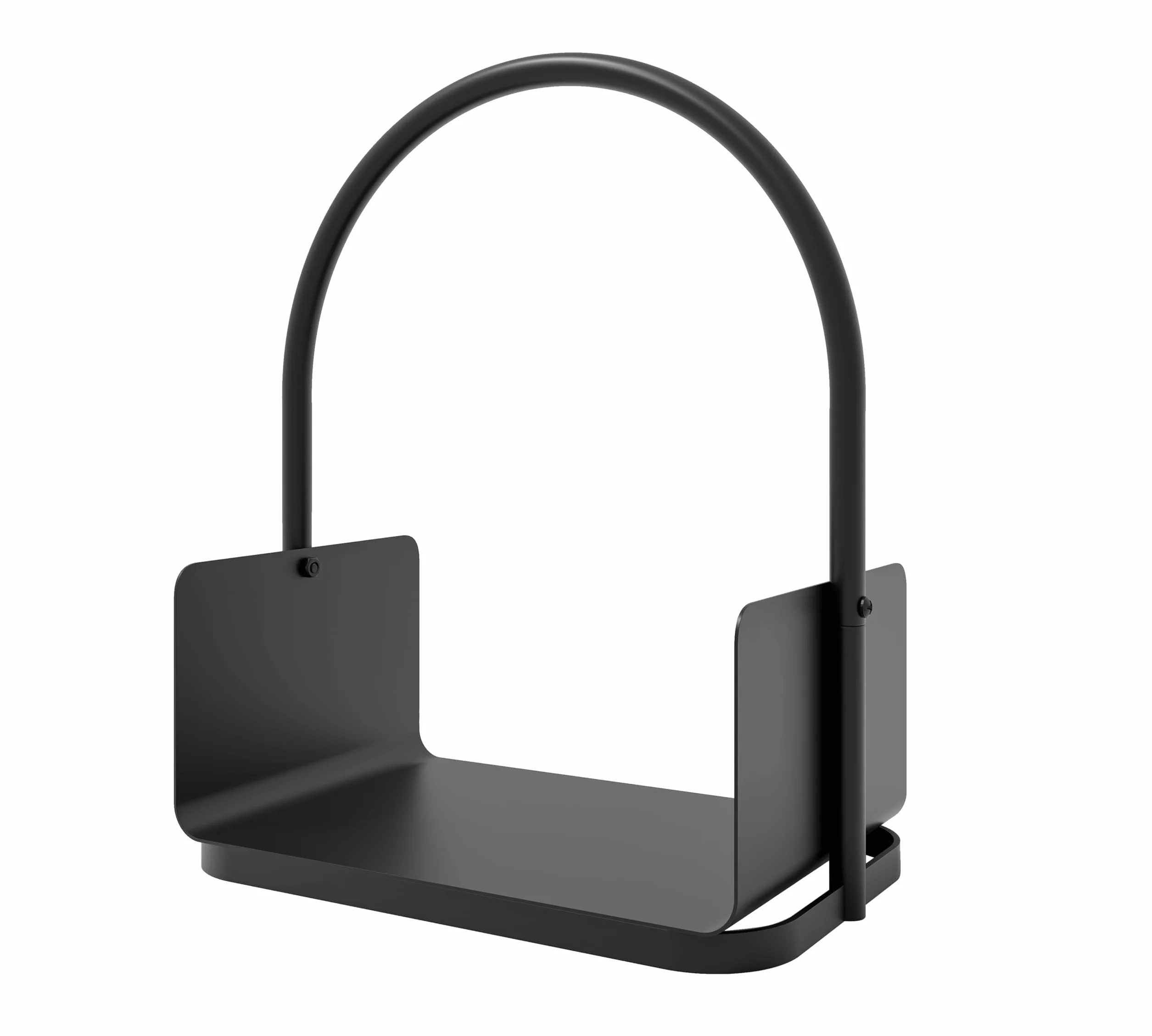 Kingson Kosz na drewno opałowe – Czarny stalowy nośnik polan z powłoką proszkową z uchwytem i podwyższoną krawędzią – 42x28x42cm – Stojak do przechowywania drewna kominkowego do wnętrz i na zewnątrz