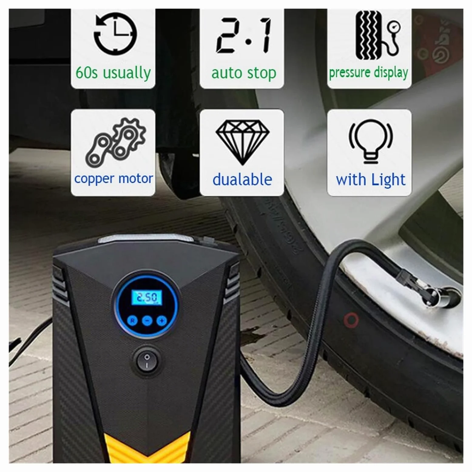 Przenośna Cyfrowa Pompka Do Opon Samochodowych Oświetlenie Automatyczna Sprężarka Powietrza Kół Elektryczna Inflator 12V Szybki Użyciu(Digital with Box)