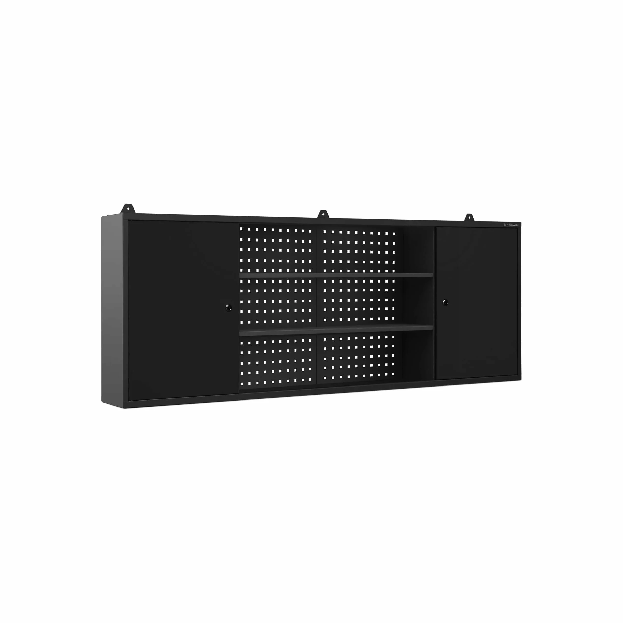 Jan Nowak Szafka do Warsztatu Wisząca Metalowa LEO | Perforowana Scianka 2 Zamykane Szafki Pojemne Półki na Narzędzia | 160 cm x 60 cm x 20 cm (Czarna)