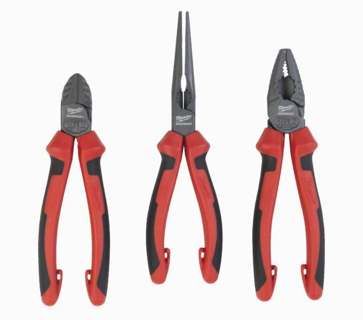 Milwaukee Zestaw szczypiec do cięcia bocznego 160 mm, szczypce okrągłe Langbeck, szczypce kombi 180 mm 3-częściowy