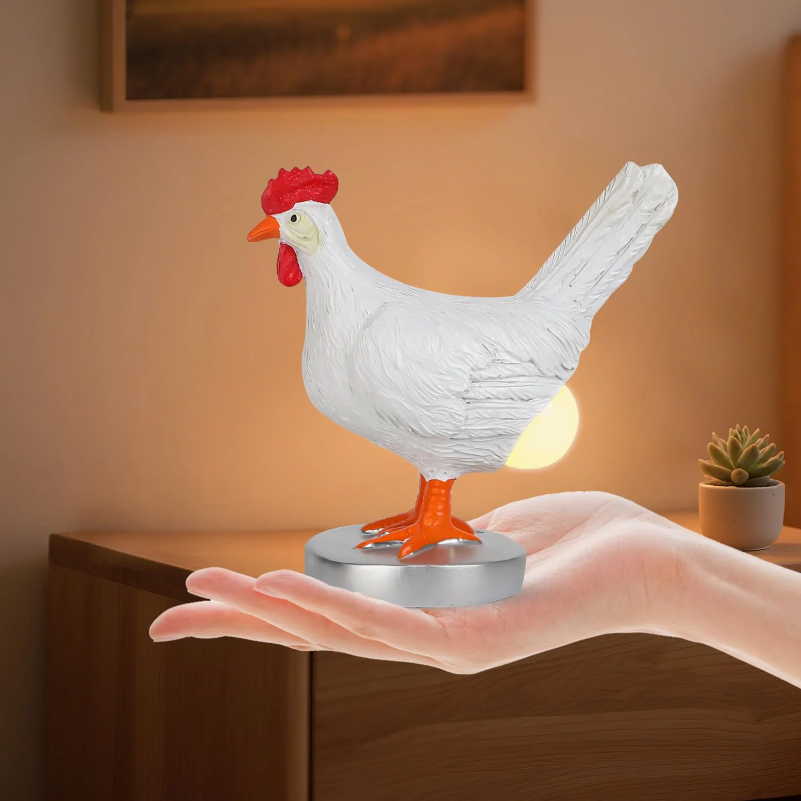 Zabawna lampa z jajkiem kurczaka, unikalna lampka nocna z jajkiem i kurczakiem, zasilana przez USB, żywica, ciepła lampa biurkowa, nowość, kura, składanie jajek, światło na biały słoń, Boże
