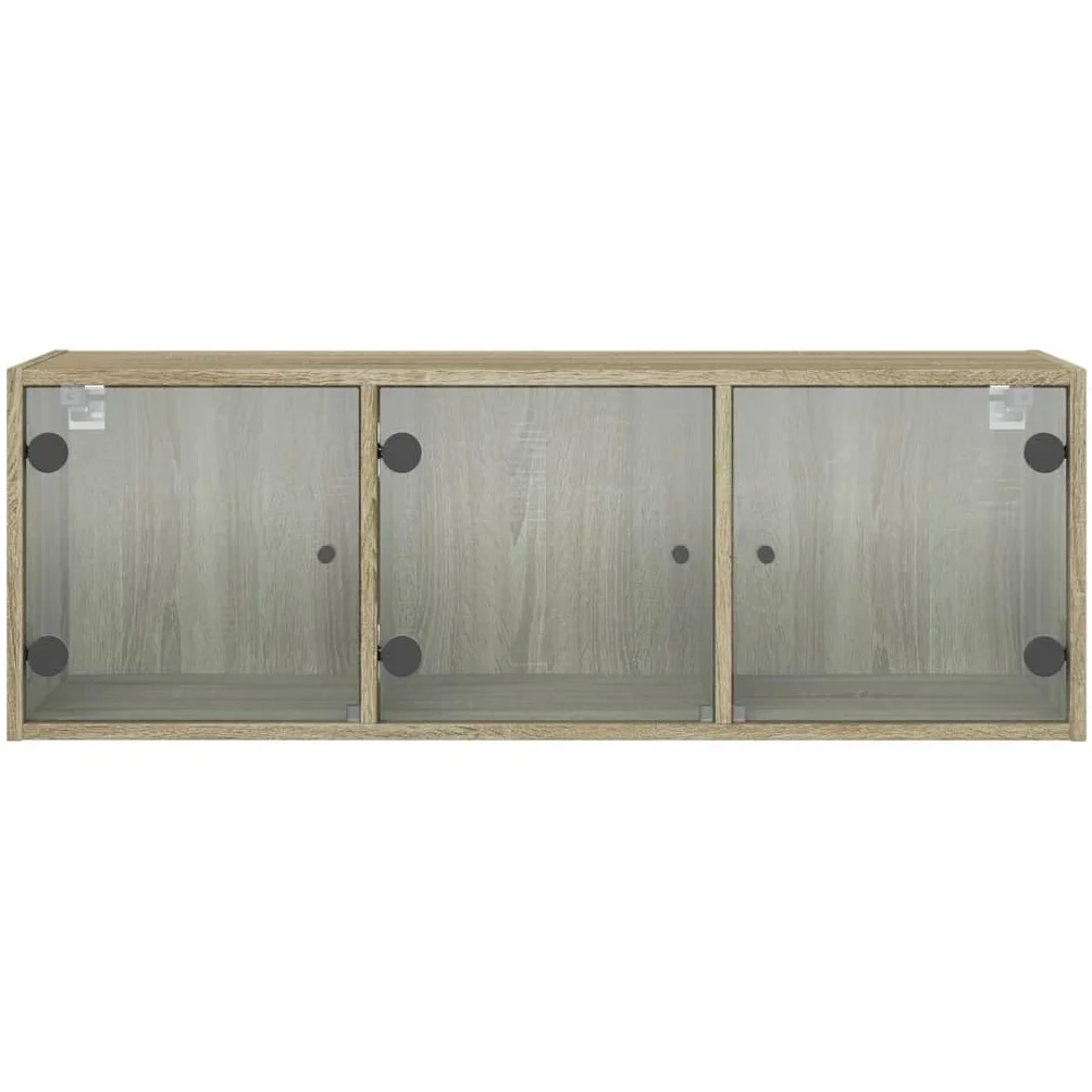 Szafka ścienna ze szklanymi drzwiami, dąb Sonoma z materiału drewnopochodnego 102 x 37 x 35 cm, szafka do przechowywania z półkami i półką, do biura, korytarza, piwnicy, warsztatu, miejsca do