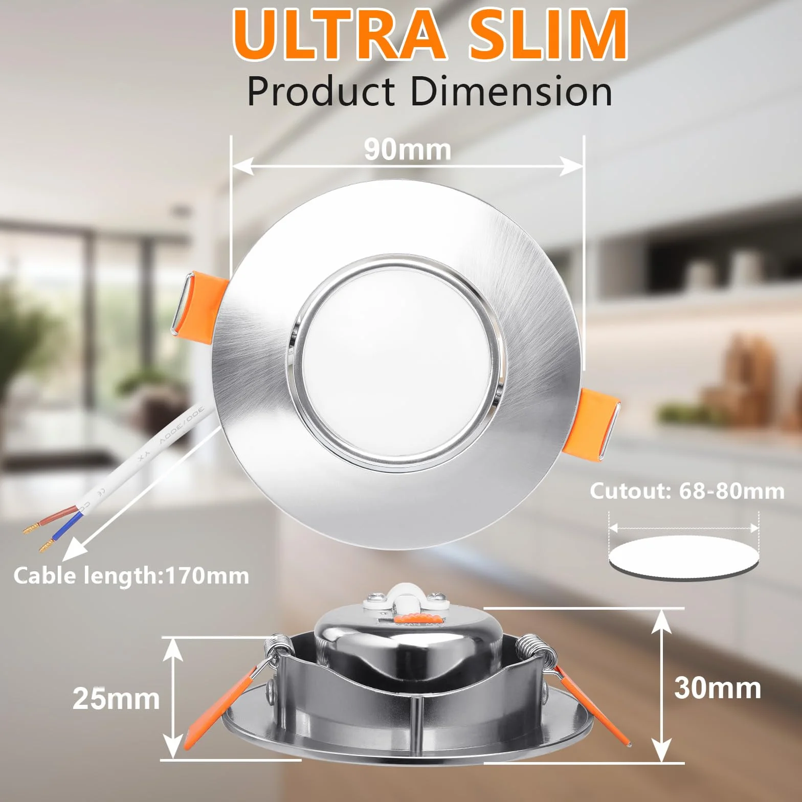 YindaLux Reflektor sufitowy LED, 5 W, 500 lm, reflektor sufitowy, 3000 K, 4000 K, 6000K, możliwość ściemniania, IP44, wodoodporny reflektor łazienkowy, otwór Φ68-80 mm, AC 220-240 V, zestaw 10 sztuk