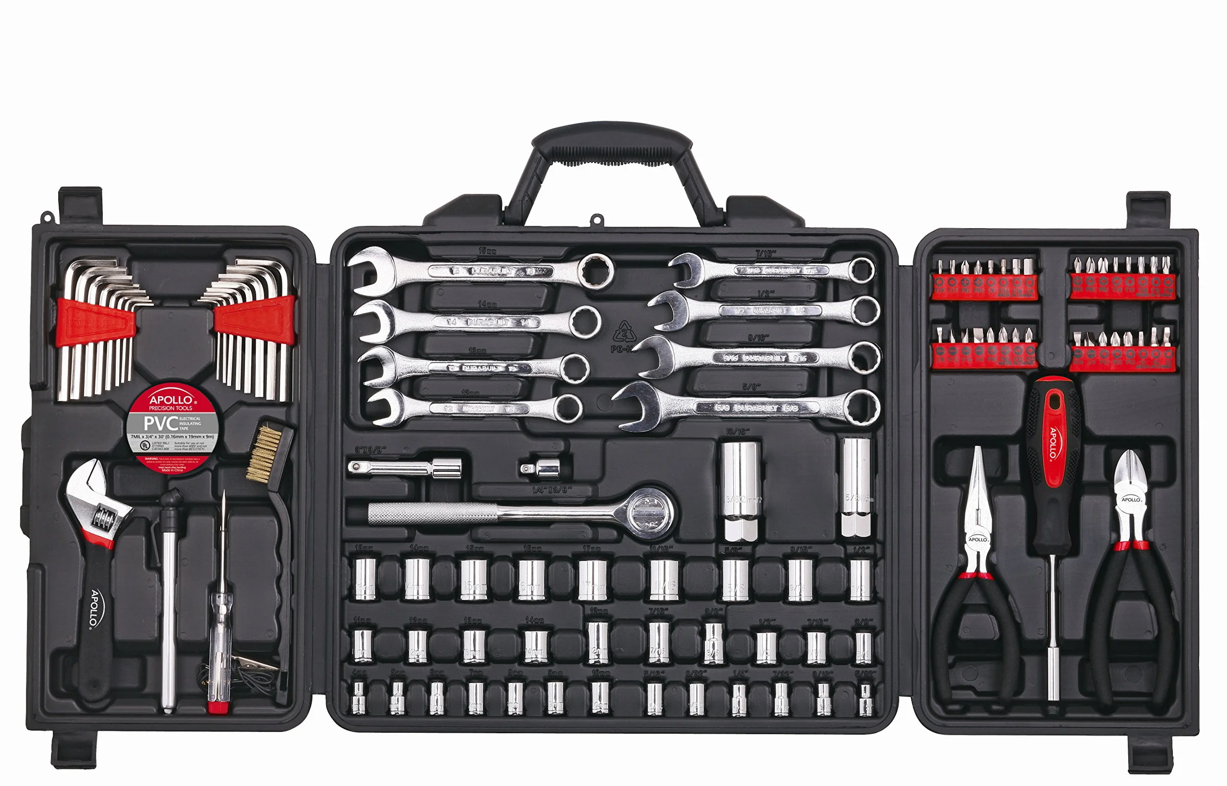 APOLLO TOOLS DT0006 DT0006 Zestaw narzędzi mechanicznych do napraw mechanicznych łodzi, kamperów, rowerów, w kompaktowej walizce transportowej, 101 szt