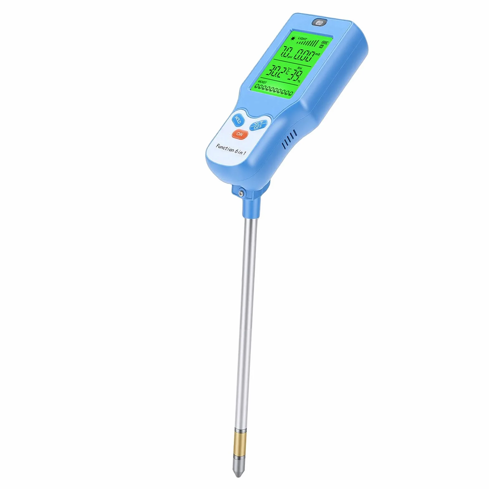 Bewinner Miernik Gleby 6 w 1 PH Wilgotność Światło Temperatura Płodność Podświetlenie LCD Instrument Ogrodniczy