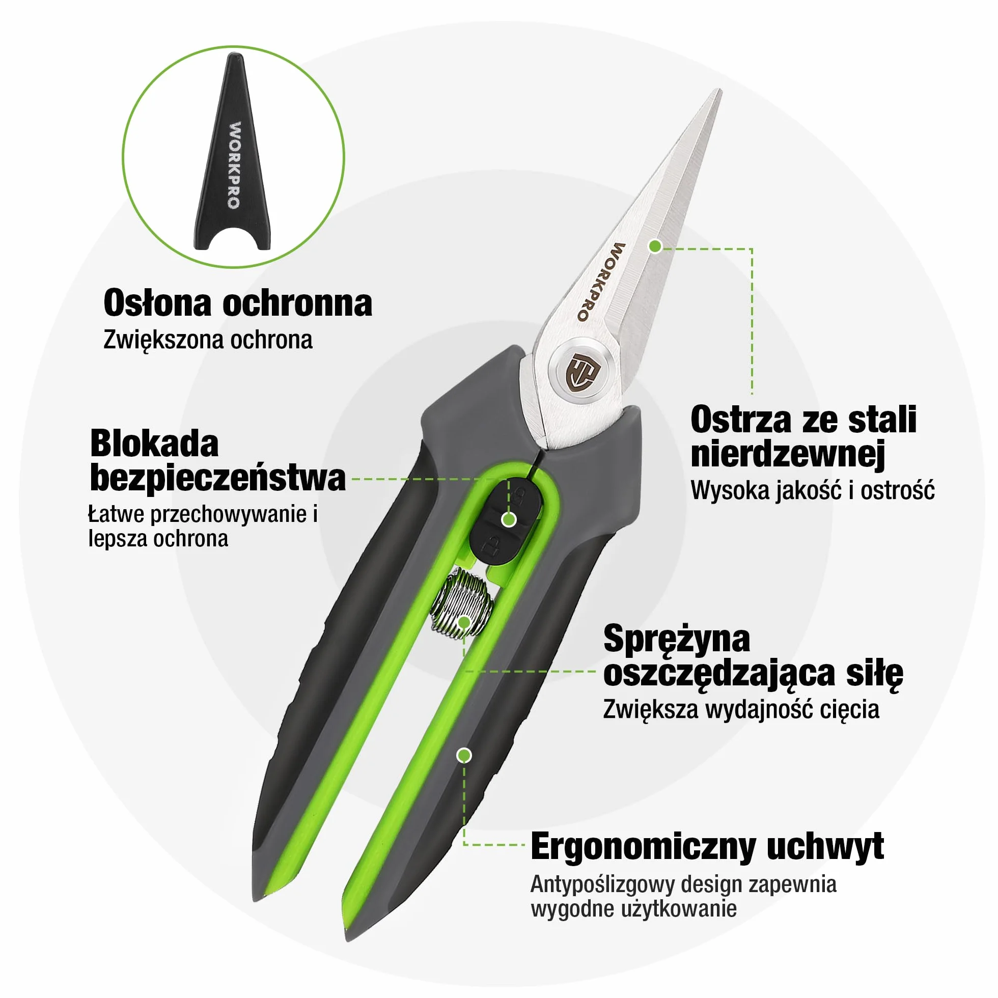 WORKPRO SK5 Bypass 2-Częściowy Zestaw Narzędzi Ogrodowych, Sekator 210 mm, Nożyce 160 mm