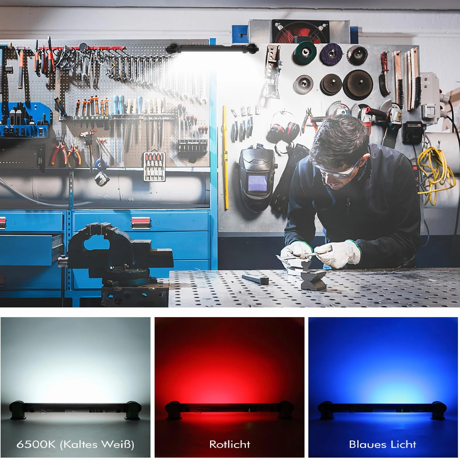 MEIKEE Lampa robocza 3000 lm, 6 trybów świecenia, 3 poziomy jasności, lampa warsztatowa z magnesem i hakiem, reflektor LED, akumulator do ponownego ładowania, reflektor budowlany na kemping, do garażu