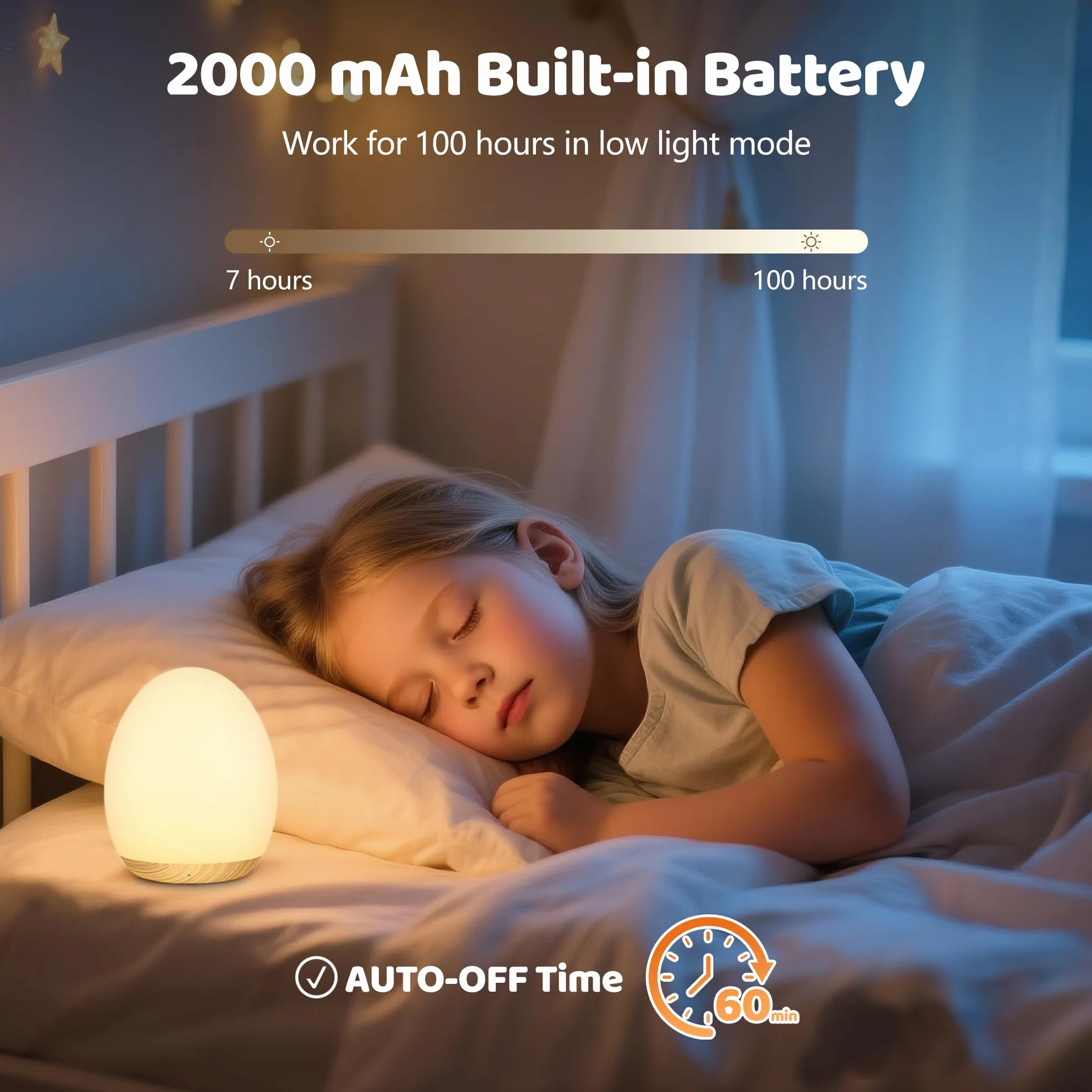 MediAcous Lampka nocna dla dzieci Lampa LED dla dzieci 8 kolorów lampka nocna z funkcją sterowania timerem ciepłe światło USB Akumulator