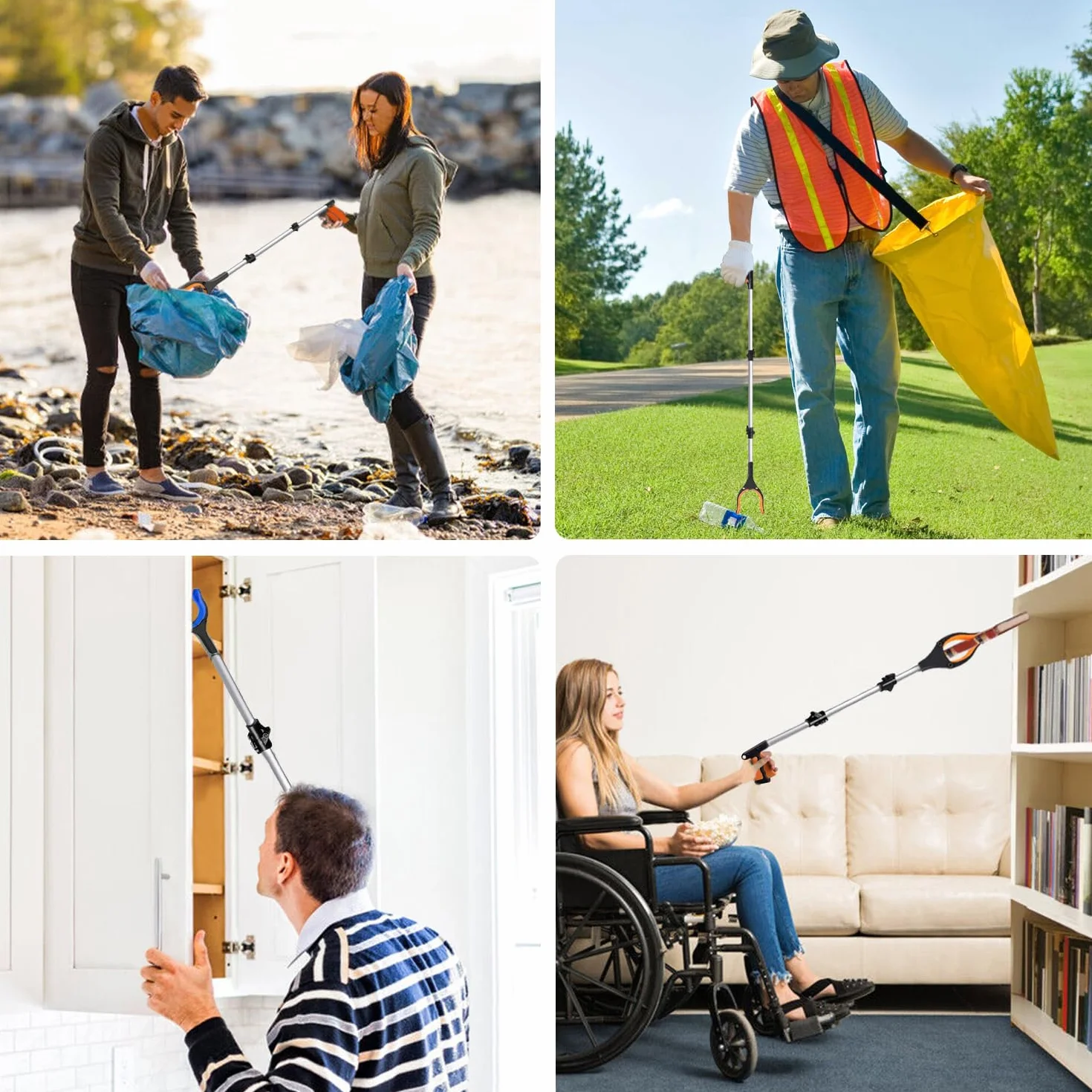 Wiseten 2 sztuki Zbieracze śmieci Grabber Stick, 110cm Składany chwytak do zbierania śmieci, przenośny chwytak dla osób starszych, chwytak z magnesem, chwytak dla dorosłych niepełnosprawnych
