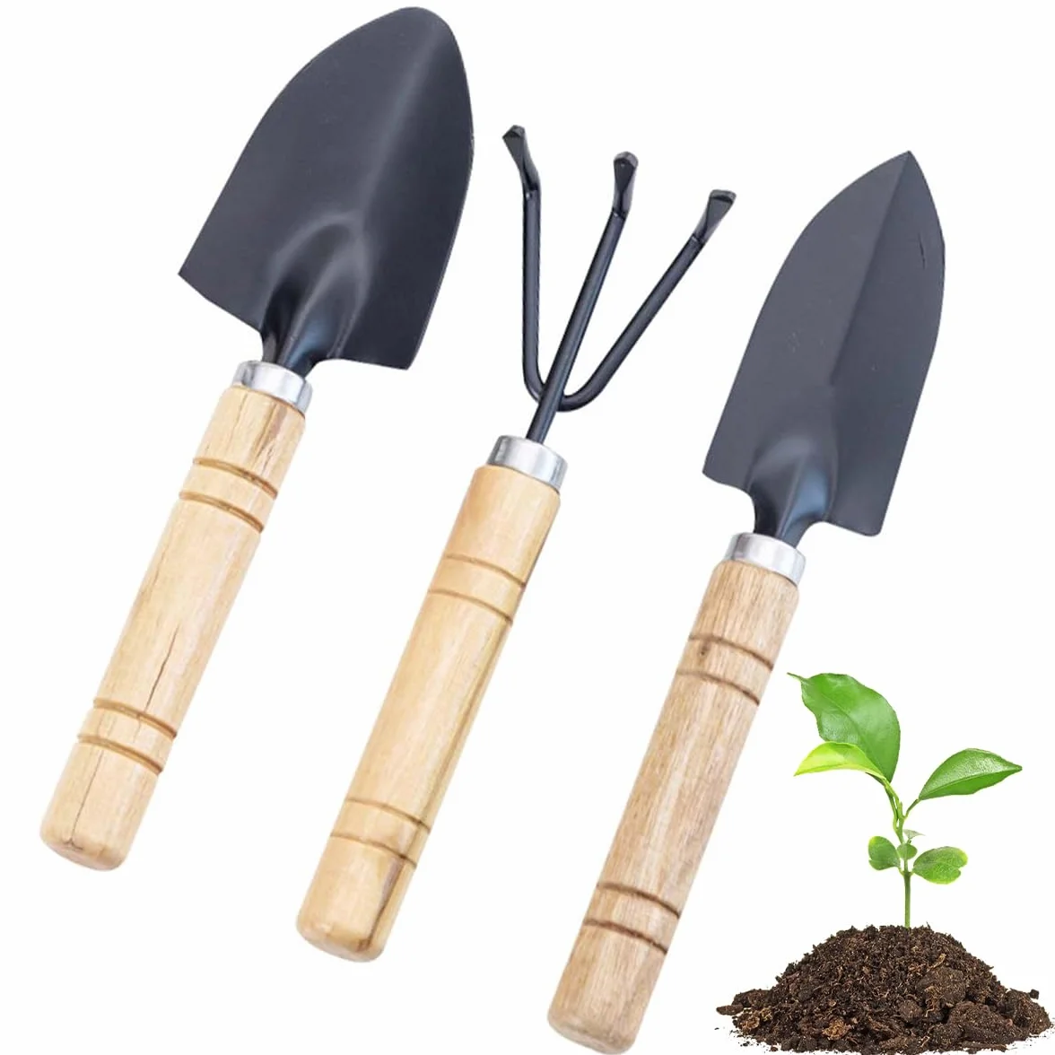 Łopata ogrodnicza 3 szt. Mini zestaw narzędzi ogrodniczych z drewnianym uchwytem do sadzenia roślin doniczkowych bonsai