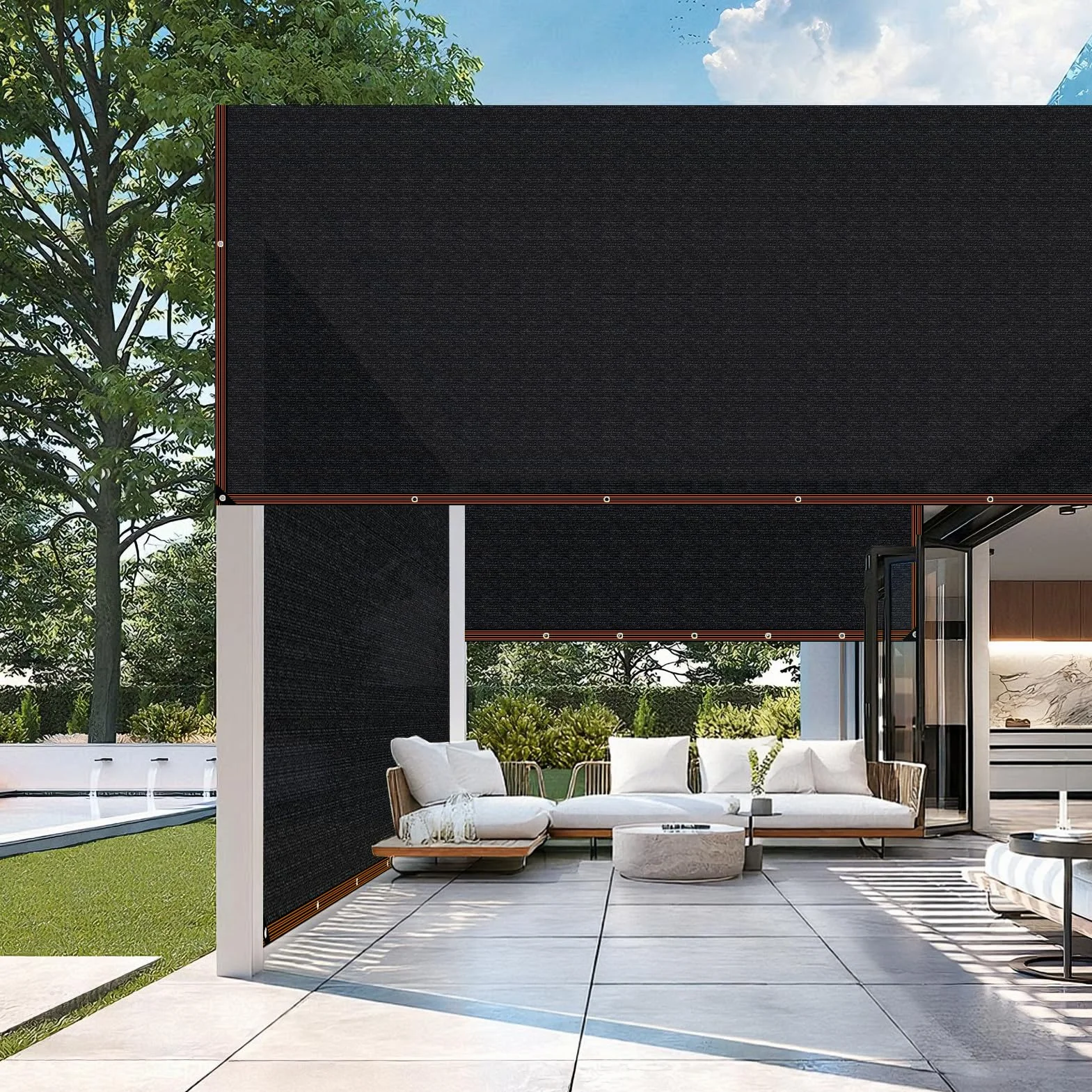 Prostokątny żagiel przeciwsłoneczny na balkon 2 x 8 m czarny