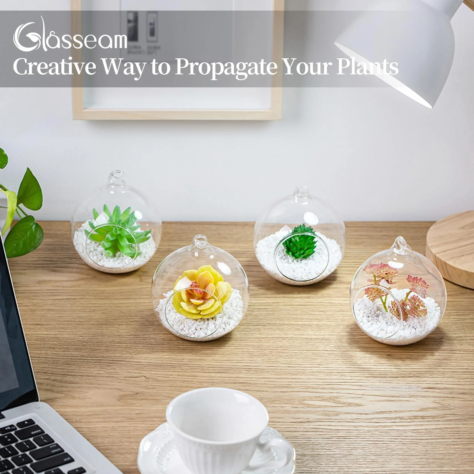 Glasseam Terrarium wiszące szklane 4 sztuki duży otwór wazon na rośliny kulki 10 cm kwiat wazon słoik kreatywne kulki szklane, projekt DIY ogród ślub w domu