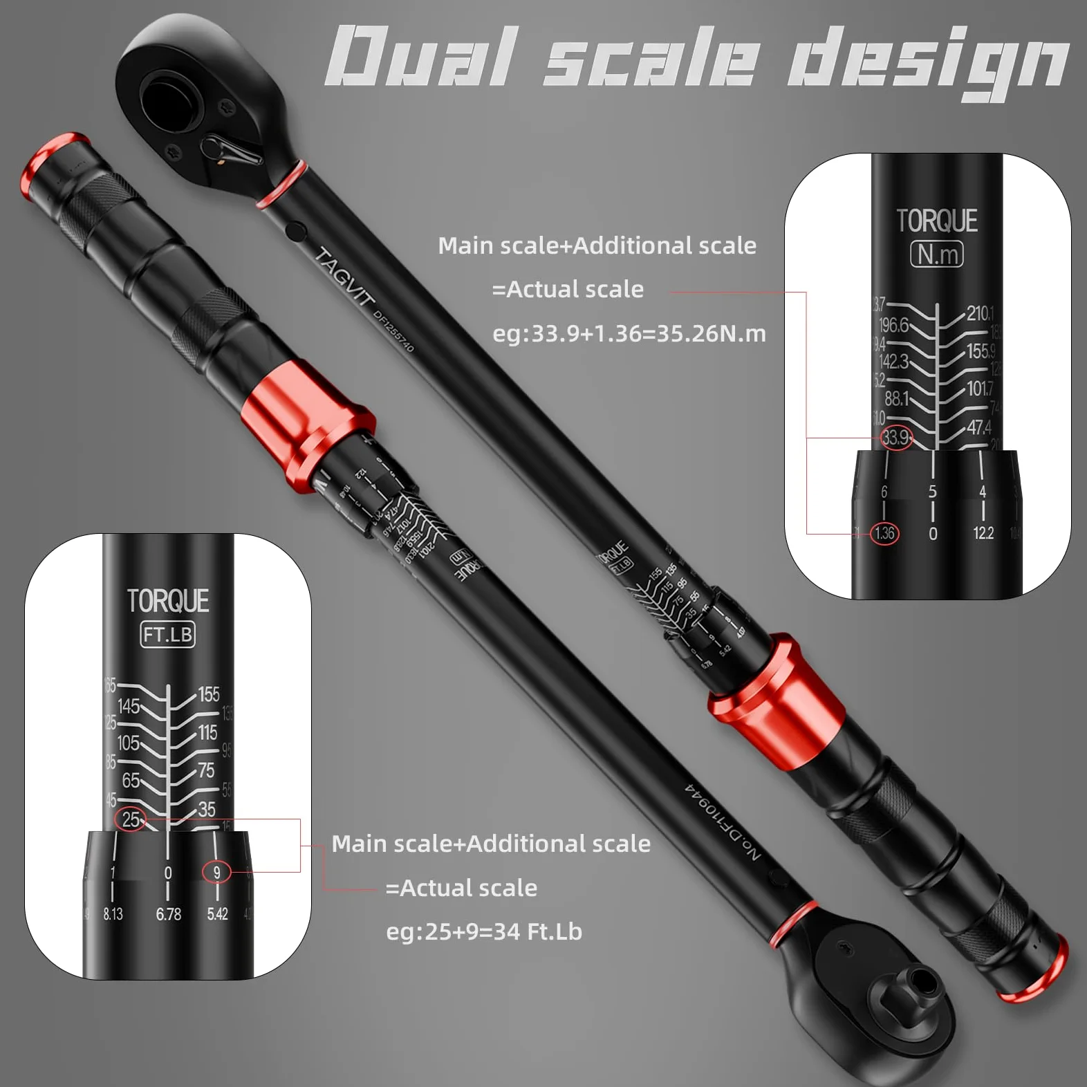 Klucze dynamometryczne 1/4", 3/8" i 1/2", 3-częściowy zestaw kluczy dynamometrycznych (1-25N.m5-60N.m20-220N.m)