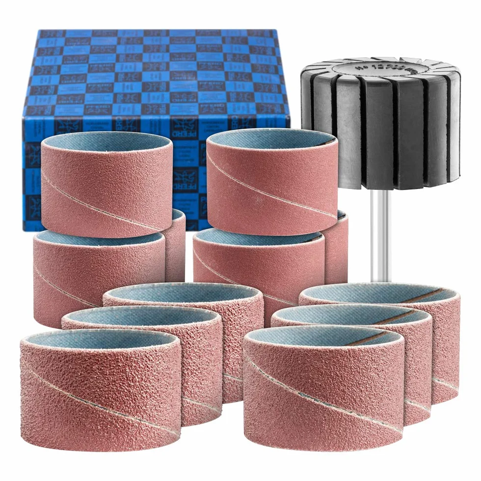 PFERD Zestaw tulejek szlifierskich, 13-częściowy | Korund Ø 45 x 30 mm A40, 60, 80, 150 z uchwytem z trzonkiem ø 6 mm | 42298005 – do uniwersalnych zastosowań