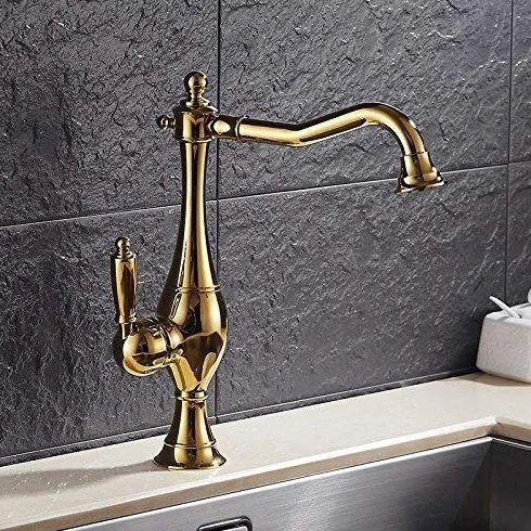 Mixer Tap Antyczne obrotowe baterie kuchenne Miedziany kran z ciepłą i zimną wodą z ceramicznym gniazdem zaworu Pojedynczy uchwyt Baterie z jednym otworem Bateria z mieszaniem ciepłej i zimn