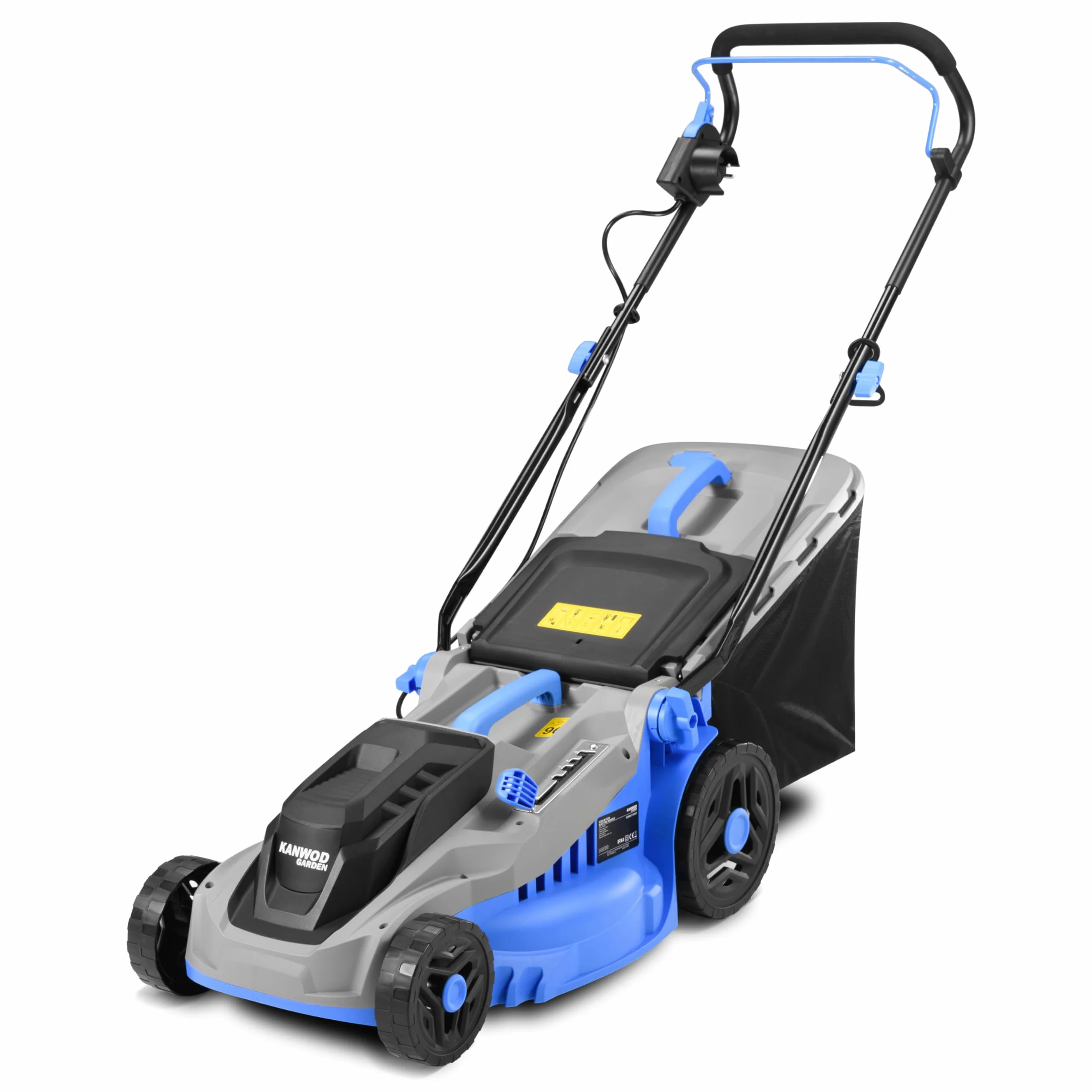 Kanwod KGALM-1638 kosiarka elektryczna o szerokości 38 cm, 1600 W, 5-poziomowa regulacja wysokości cięcia od 30 do 75 cm, 42-litrowy pojemnik na zbieracz, 3400 obr/min