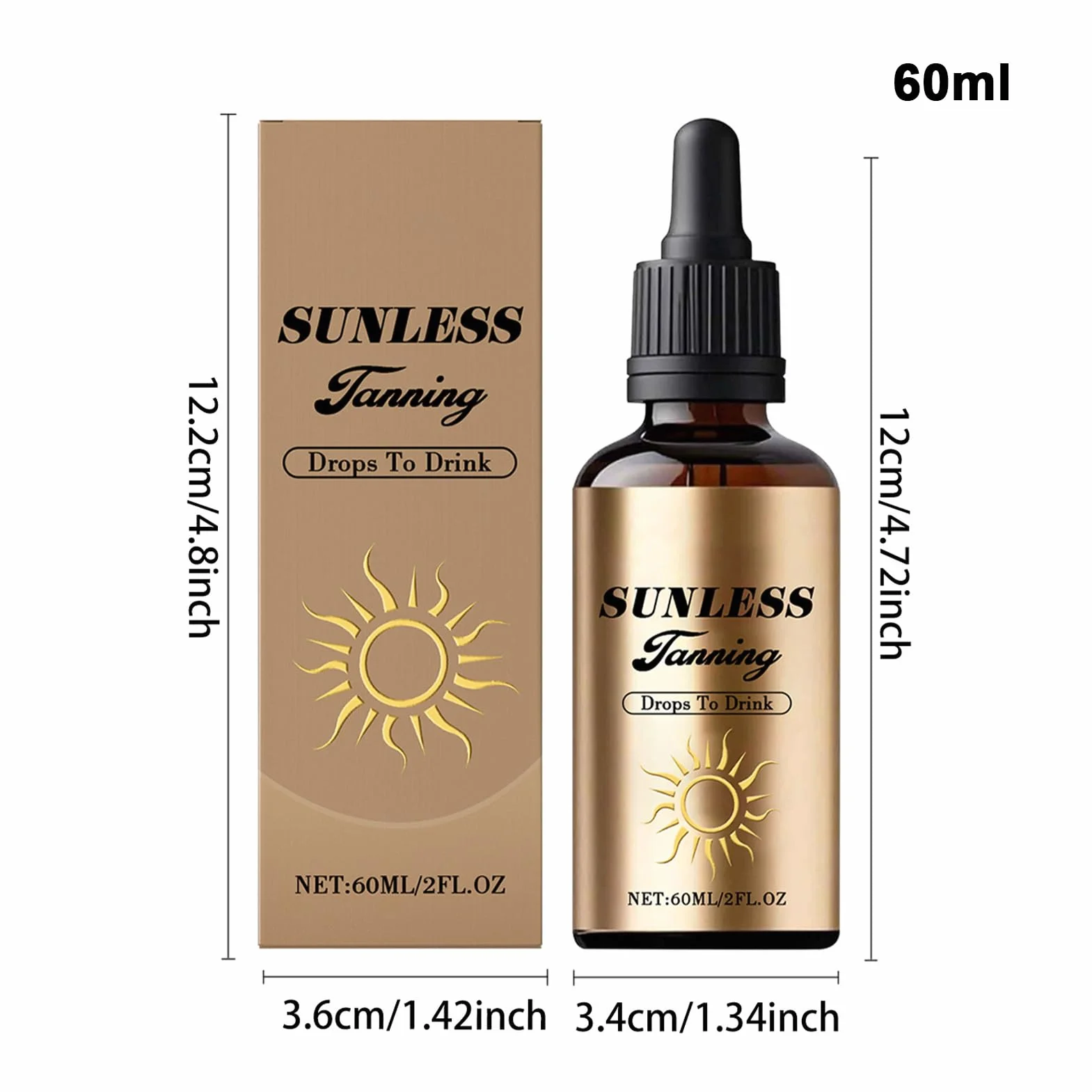 Krople do opalania do picia – 60 ml, stopniowy samoopalacz do twarzy, ciała, nawilżający opalacz do twarzy, do domu, podróży, do wszystkich rodzajów skóry