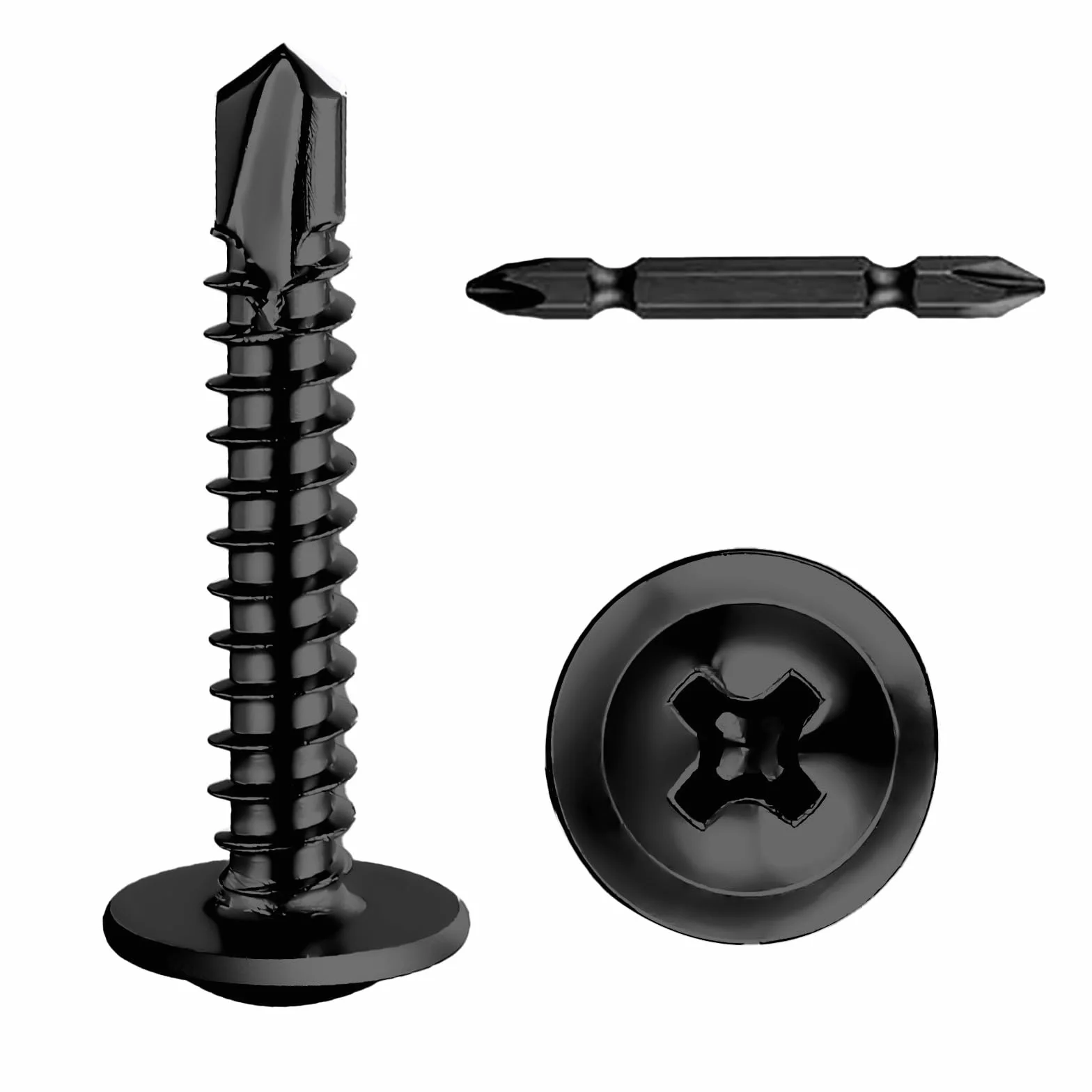150 sztuk Wkrętów Aamogwintujących M4,2 x 13 mm, Wkręty Samogwintujące, Płaskie, Okrągłe, ze Stali Nierdzewnej 410, M4.2 Wkręty Krzyżowe do Metalu, z Wkrętakiem, do Stali, Blachy
