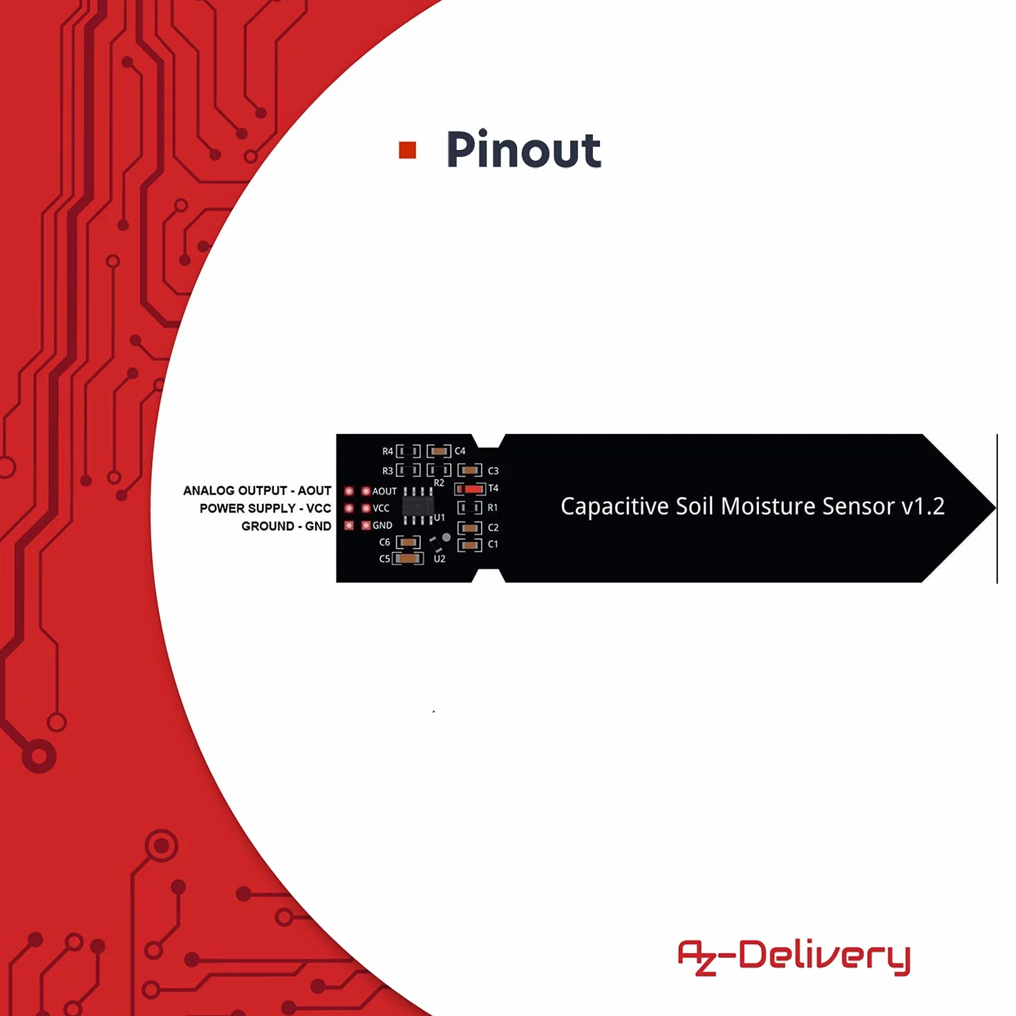 AZDelivery Czujnik Wilgotności Gleb Higrometr Moduł V1.2 Pojemnościowy Kompatybilny z Arduino Raspberry Pi
