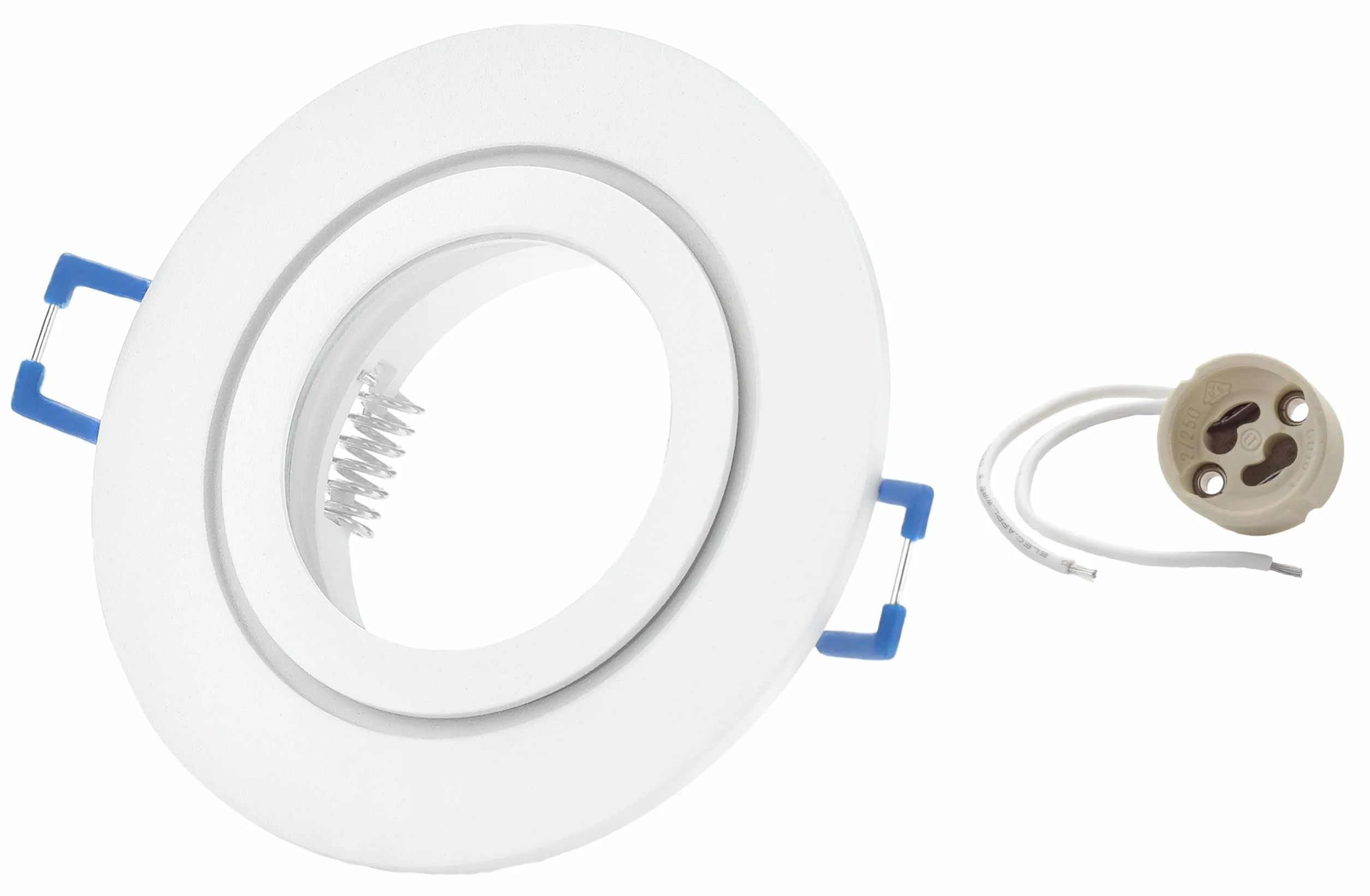 Słodkie Led 4x Ramki do Montażu w zestawie z Gniazdem GU10 230V IP44 Ramki do Wbudowanych Lamp Aluminiowe Spoty do Montażu w Łazience, Oświetlenie Meblowe, Spot Downlight - Okrągłe, Białe