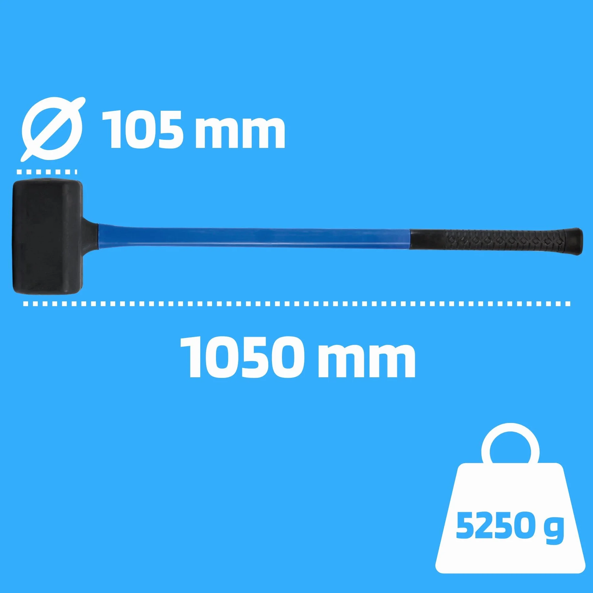 SW-Stahl 51115L Młotek Bezwładnościowy 5,250 g, Bez Odrzutu, 105 mm | Gumowy młotek ochronny z trzonkiem z włókna szklanego, wypełniony stalą, idealny do felg i prac w warsztacie