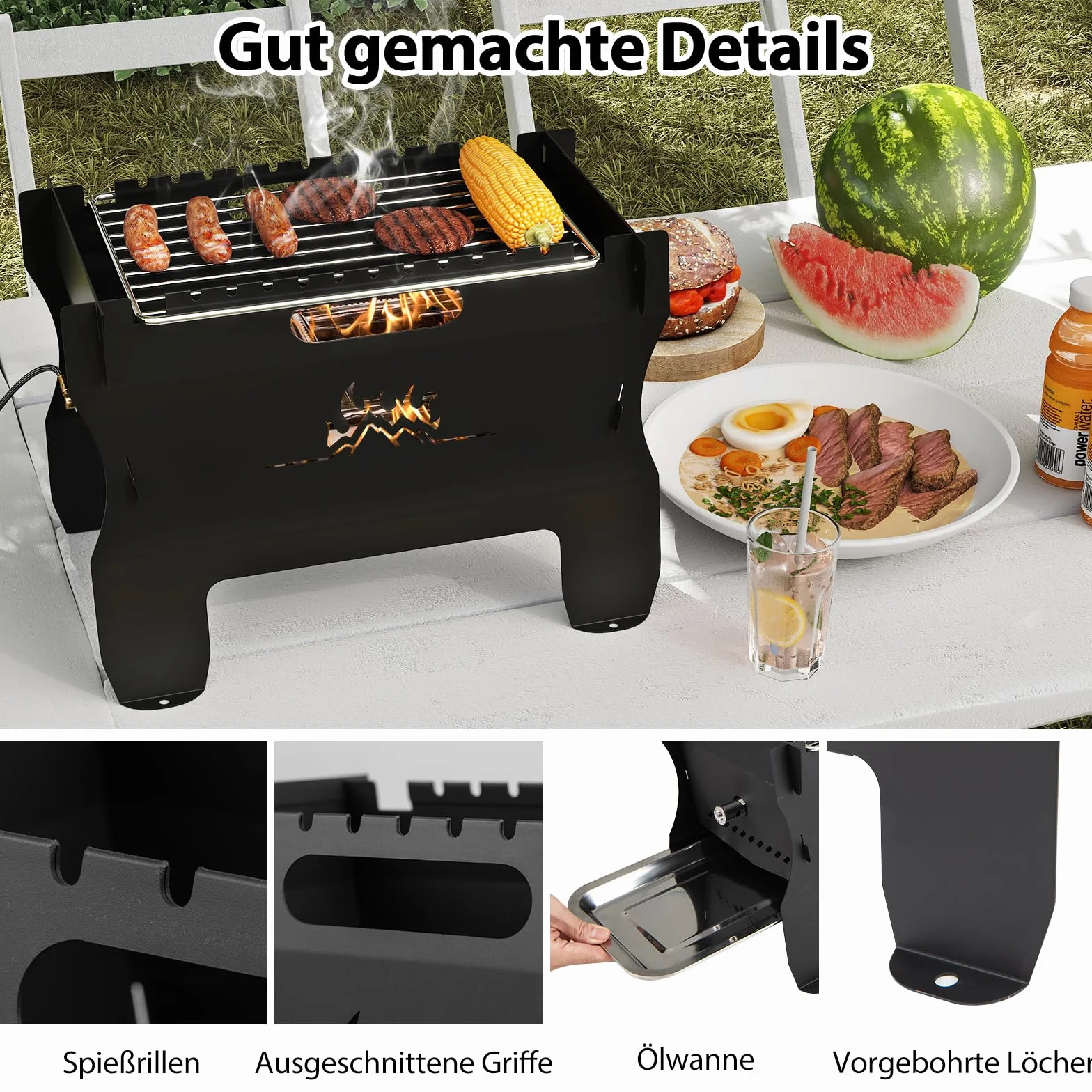 COSTWAY 2w1 Grill na Węgiel Drzewny i Gazowy, Przenośny Palenisko ze Stali Nierdzewnej z Torbą