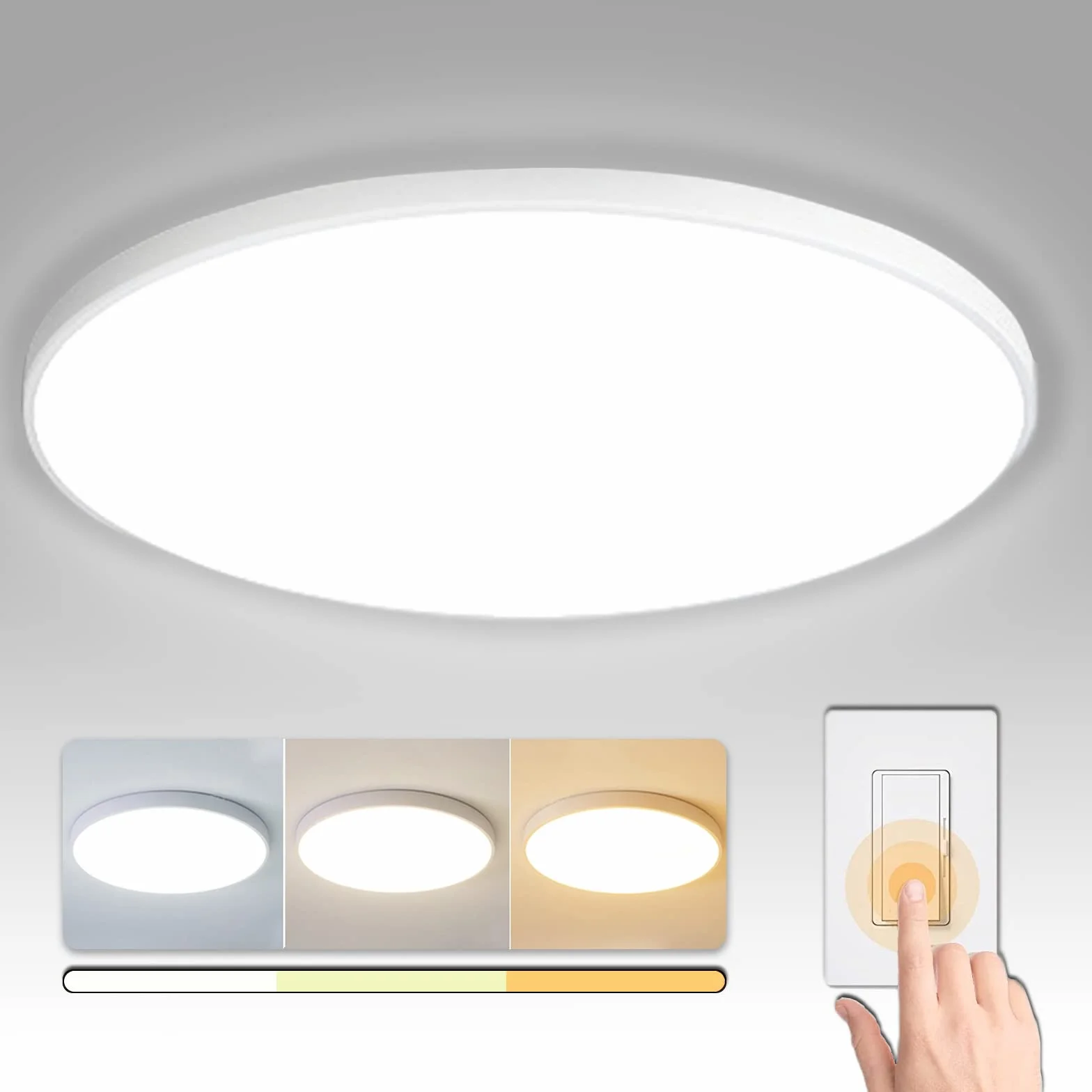 NUODIFAN Lampa sufitowa LED, 36 W, 4250 lm, ultra cienka, biała, 3000 K/4000 K/6000 K, wodoszczelna IP65, lampa sufitowa, okrągła, lampa sufitowa, bez migotania, lampa LED