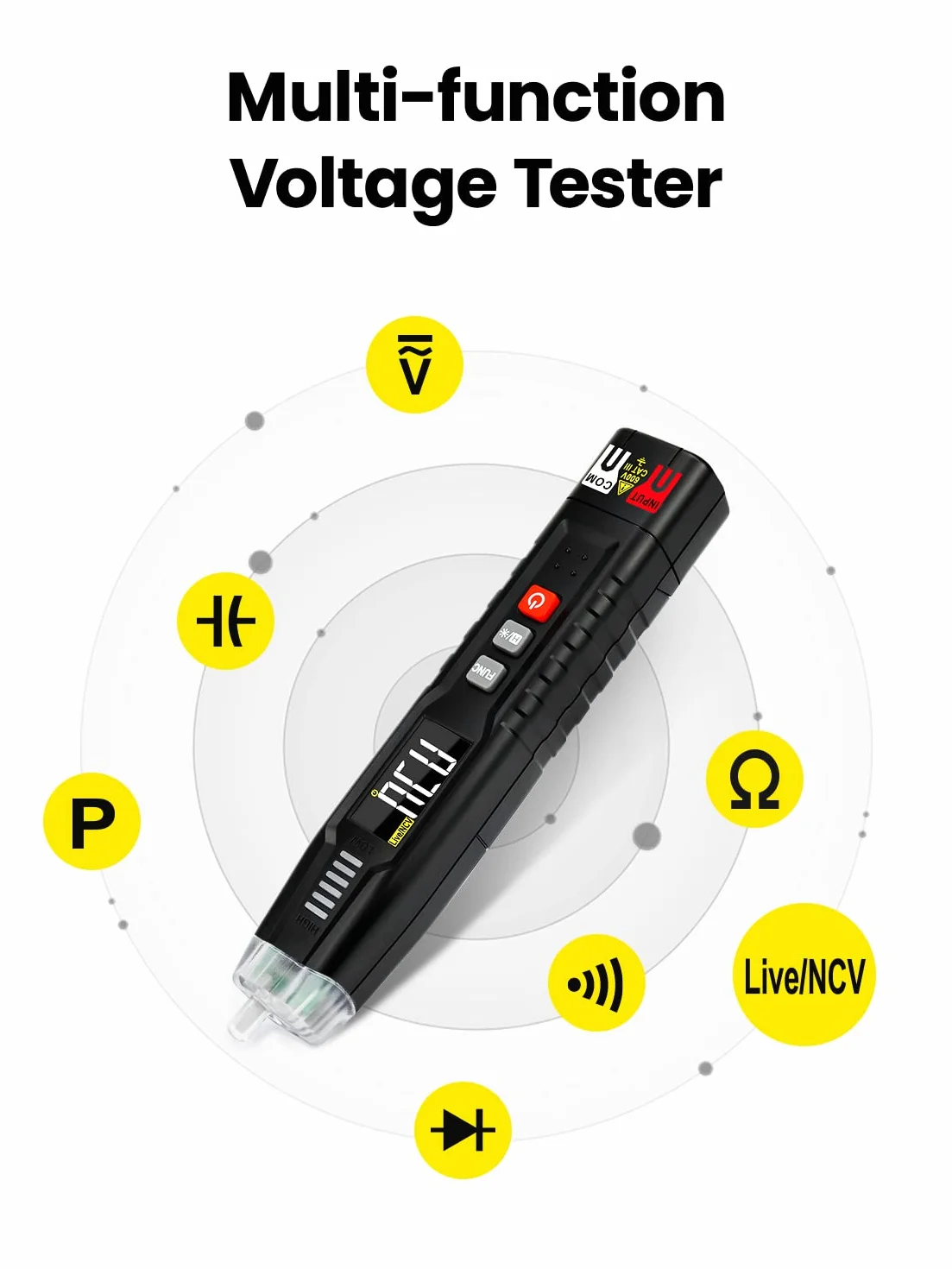 Inteligentny multimetr cyfrowy/tester napięcia bezdotykowy dwubiegunowy tester baterii woltomierz amperomierz miernik pola obrotowego do samochodu samochód domowy, KAIWEETS ST100