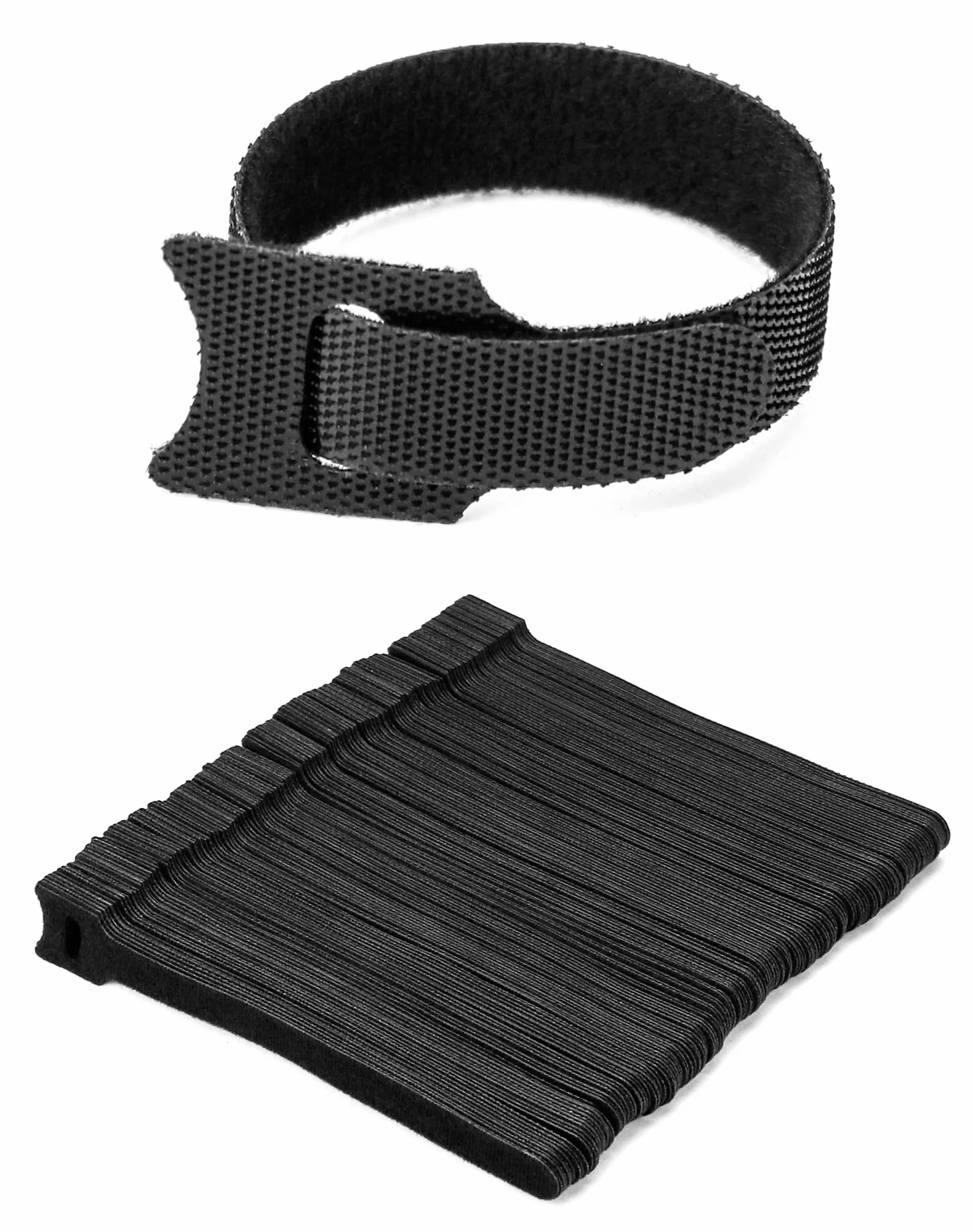 QWORK® 150 szt. Opaski kablowe na rzepy, opaski kablowe z możliwością wielokrotnego zamykania 150 x 12 mm Regulowane paski na rzepy do zarządzania kablami (czarne)