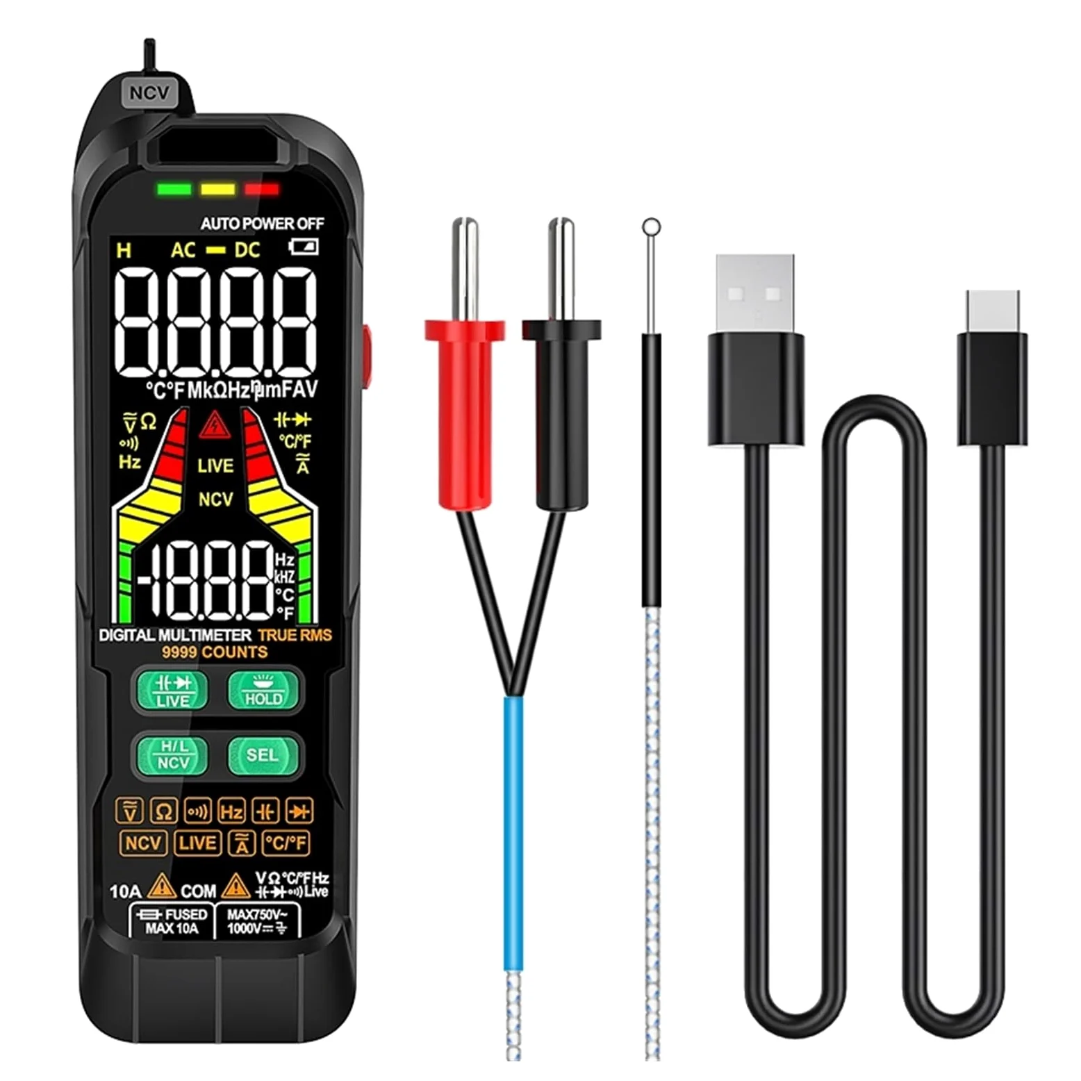 Inteligentny Multimetr Cyfrowy Mini Automotive Profesjonalny Tester True RMS NCV AC DC Tester Napięcia Przenośny Miernik Elektryczny Dokładny Pomiar(128B PRO)
