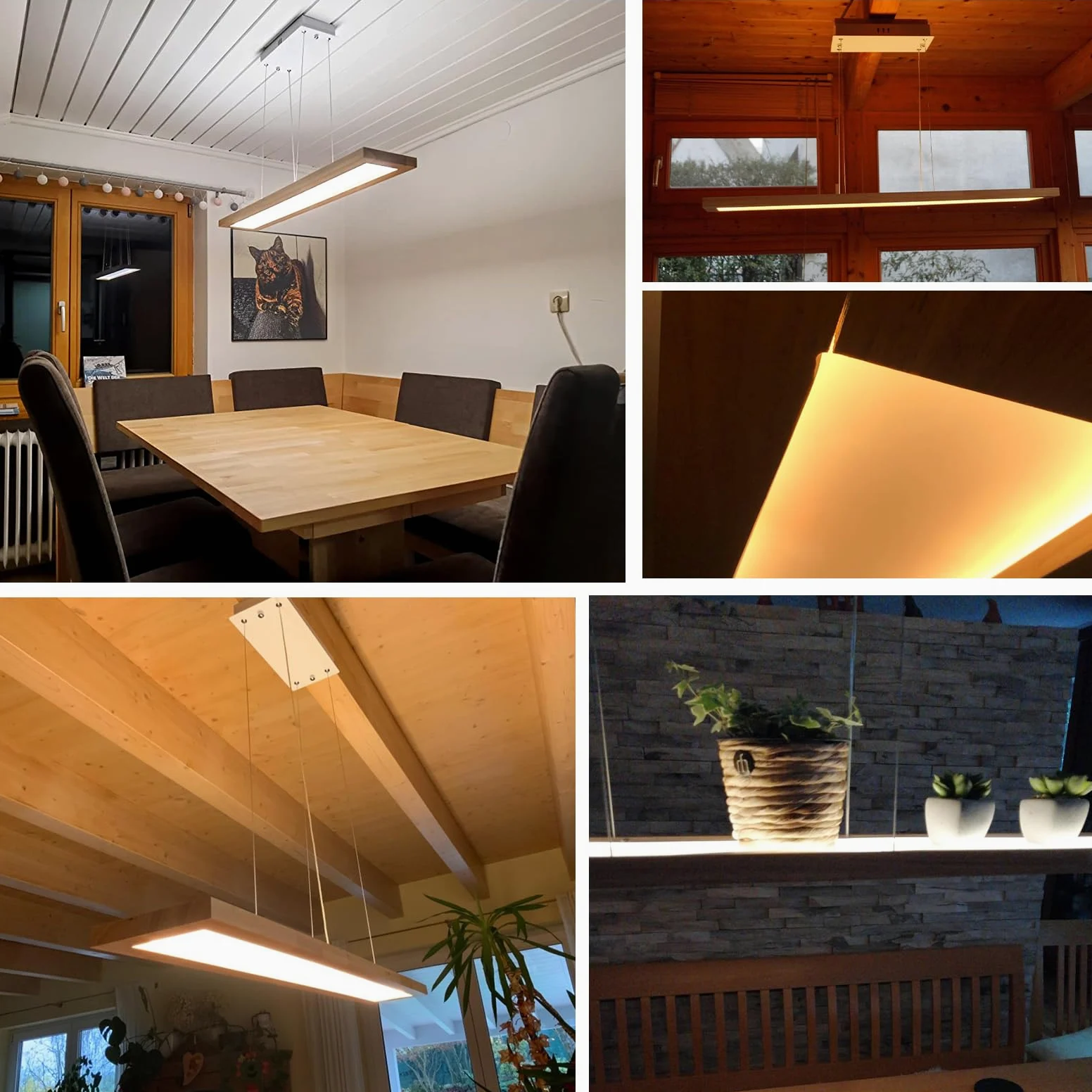 ZMH Lampa wisząca LED, drewniana, rustykalna, z możliwością ściemniania, 40 W, pilot zdalnego sterowania, z regulacją wysokości, do jadalni, gabinetu, salonu, kuchni