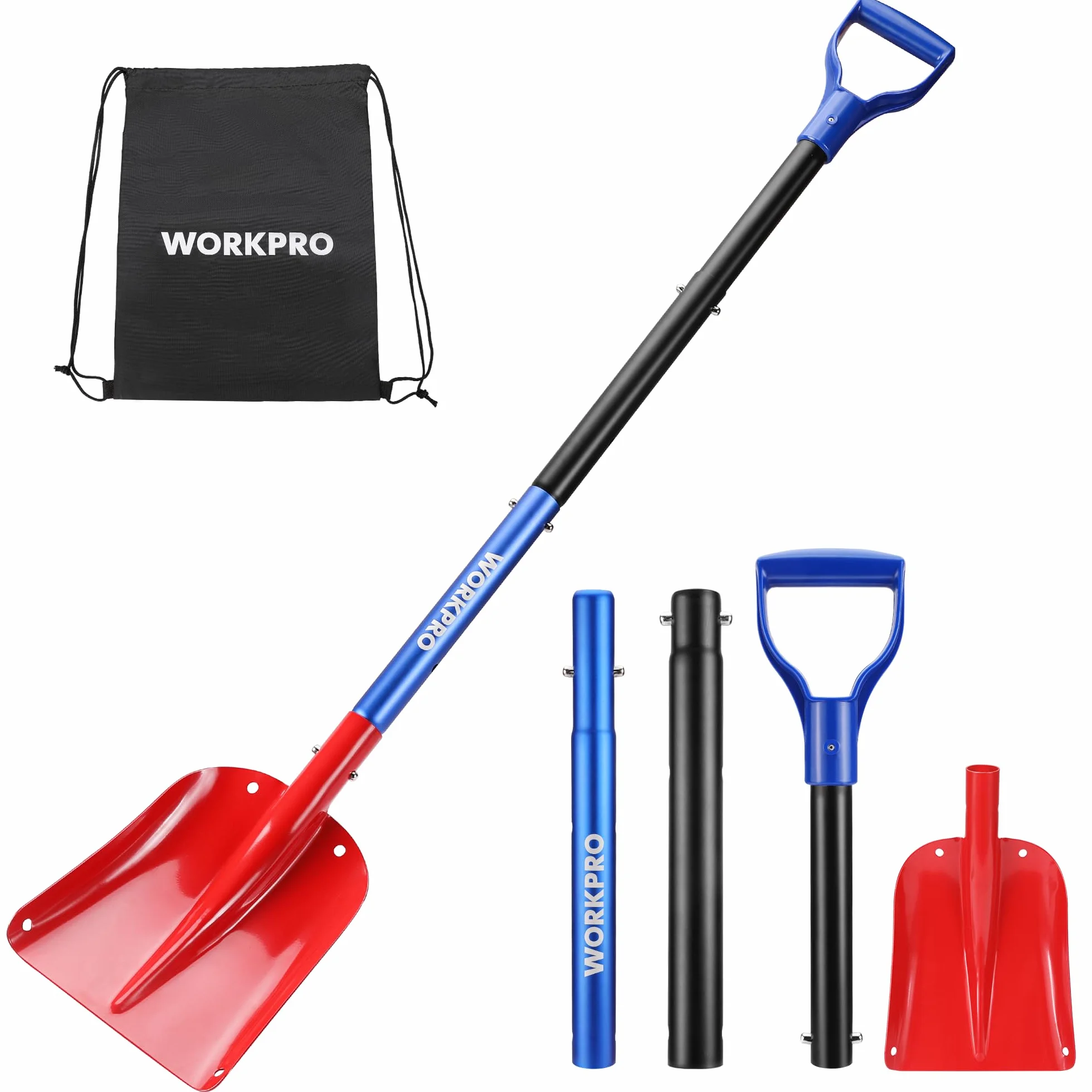 WORKPRO Aluminiowa Łopata Do Śniegu Składana Teleskopowa 65,5–120 Cm z Torbą
