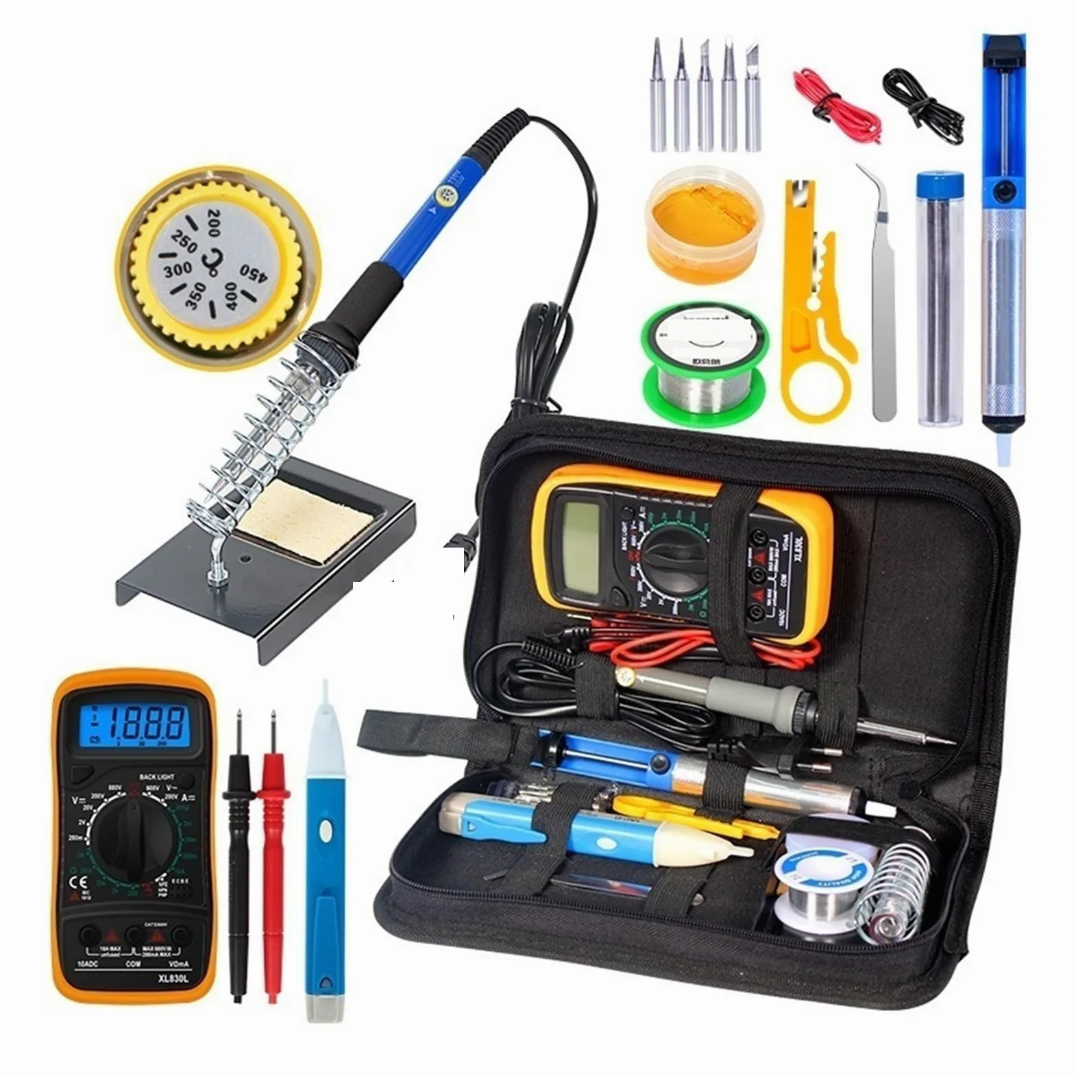 Zestaw lutownicy, Zestaw do lutowania elektrycznego temperatury, zestaw do lutowania, zestaw narzędzi do spawania multimetru do metalu, elektryki, majsterkowania (Color : 772-01, Size : 1)
